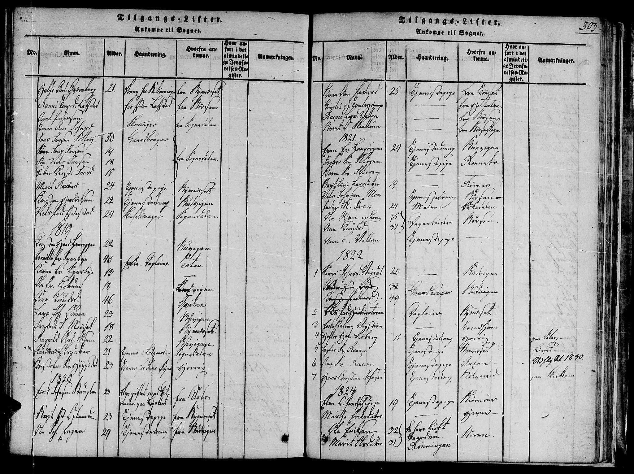 Ministerialprotokoller, klokkerbøker og fødselsregistre - Sør-Trøndelag, SAT/A-1456/691/L1065: Parish register (official) no. 691A03 /1, 1816-1826, p. 303