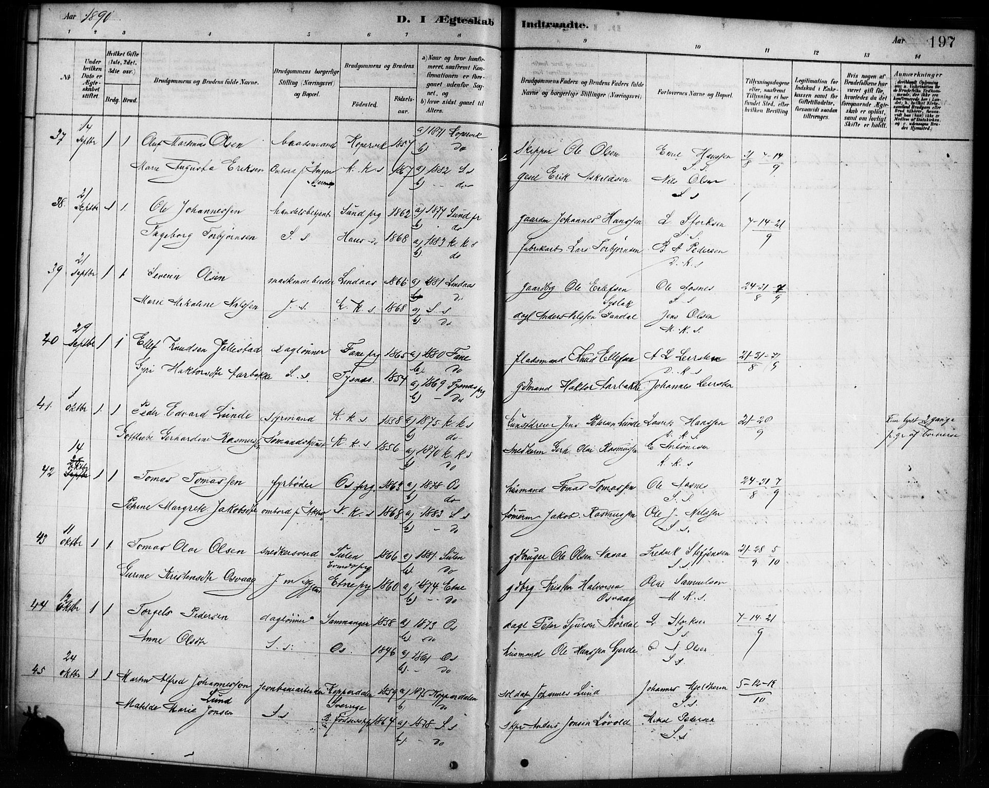 Sandviken Sokneprestembete, AV/SAB-A-77601/H/Ha/L0002: Parish register (official) no. A 2, 1878-1896, p. 197