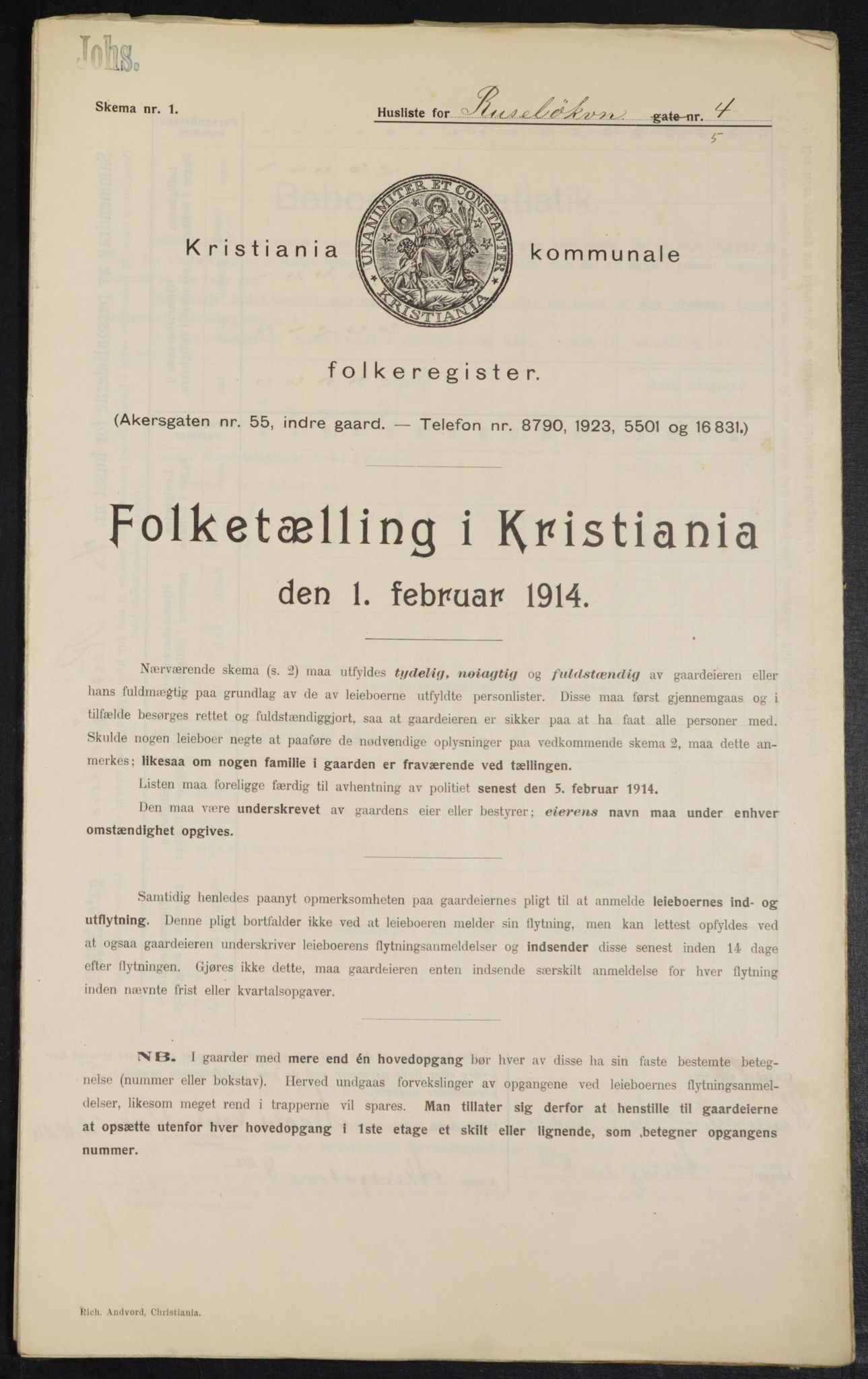 OBA, Municipal Census 1914 for Kristiania, 1914, p. 84498