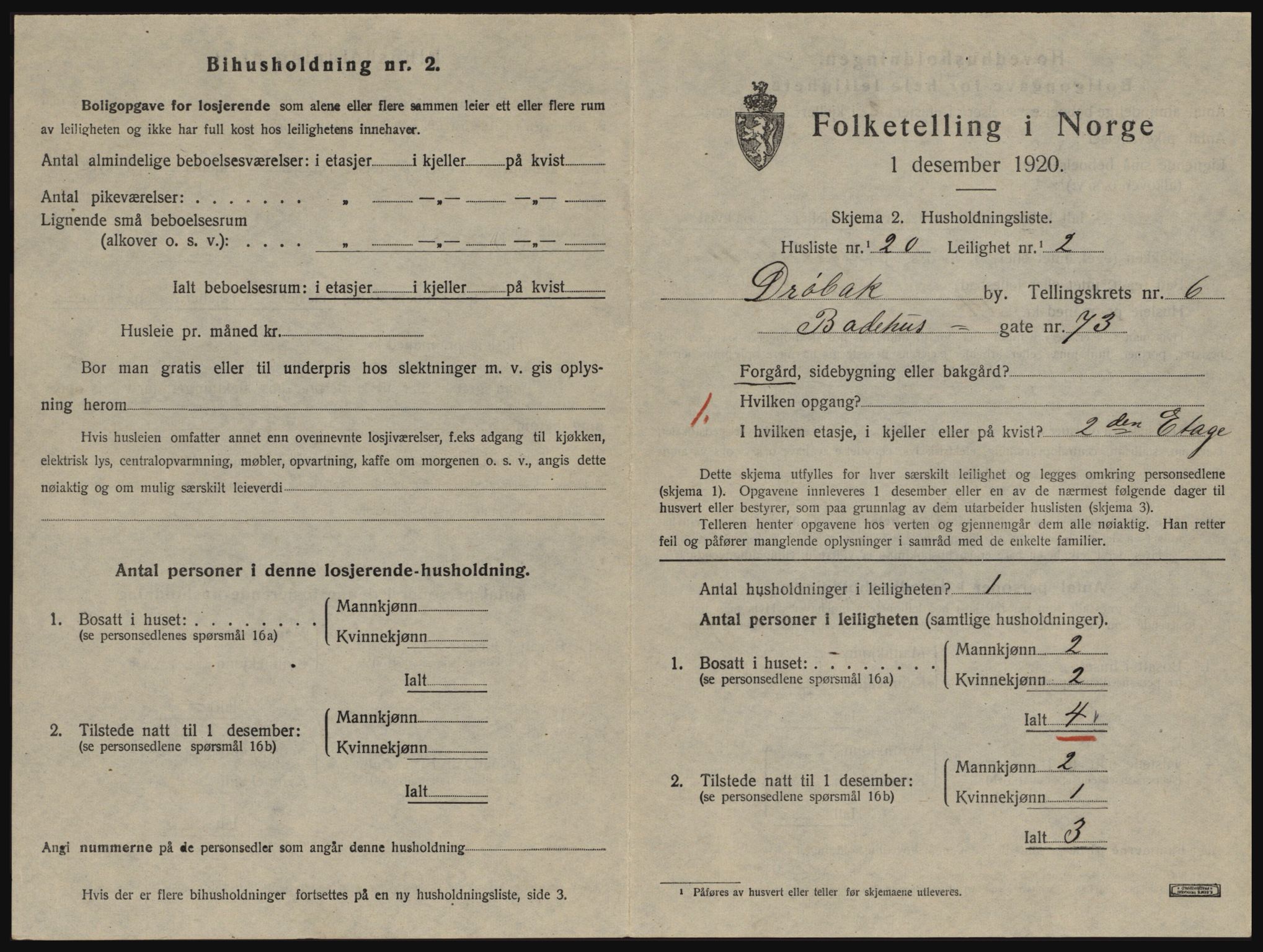 SAO, 1920 census for Drøbak, 1920, p. 1603