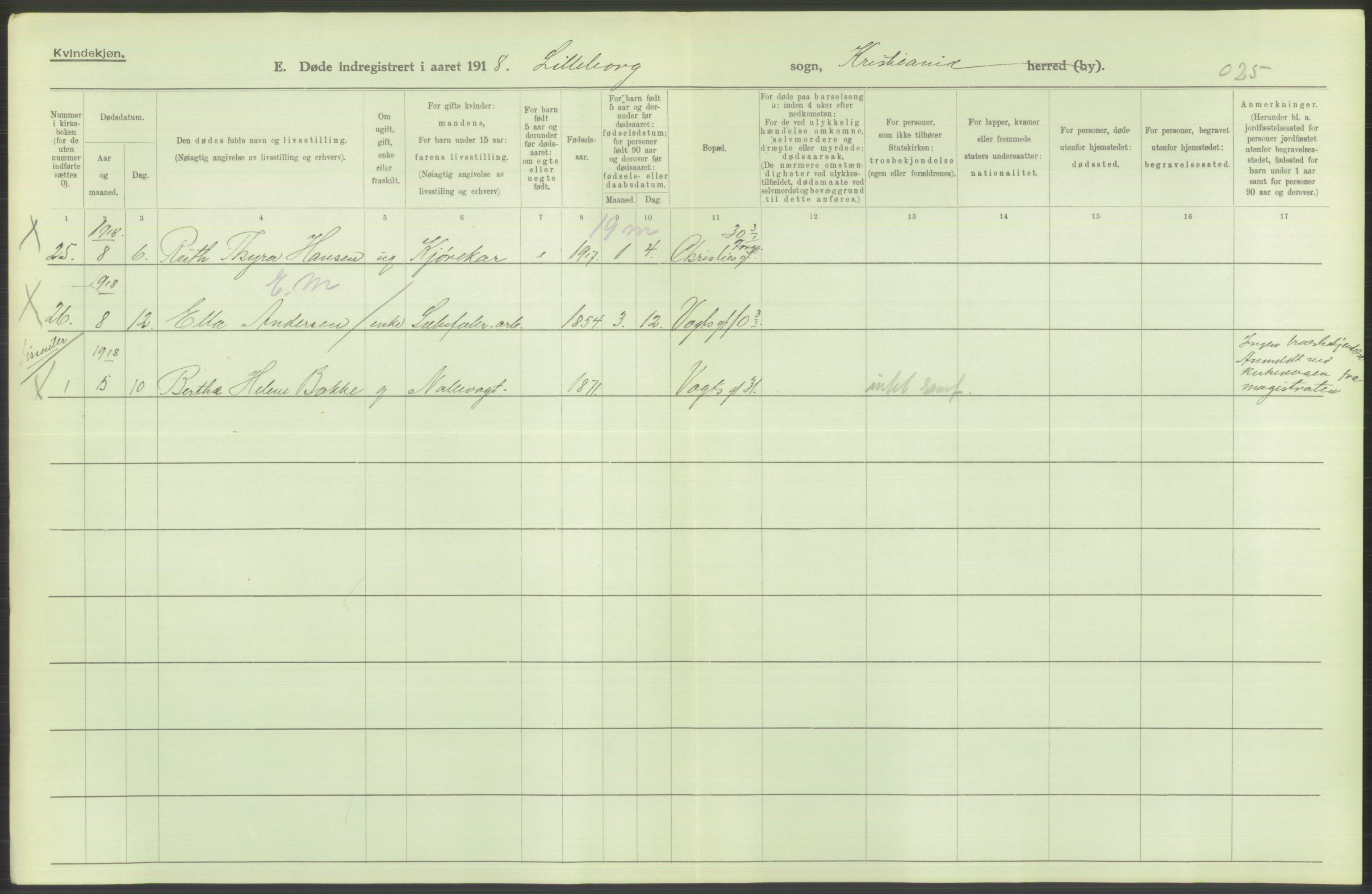 Statistisk sentralbyrå, Sosiodemografiske emner, Befolkning, AV/RA-S-2228/D/Df/Dfb/Dfbh/L0010: Kristiania: Døde, 1918, p. 466