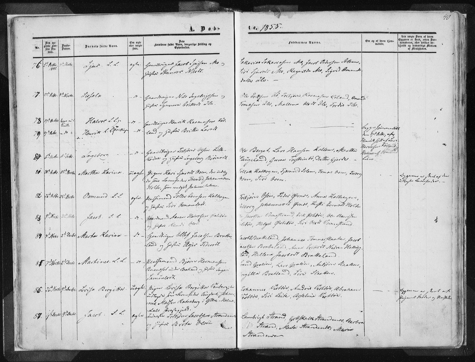 Vikedal sokneprestkontor, AV/SAST-A-101840/01/IV: Parish register (official) no. A 6.1, 1851-1867, p. 40