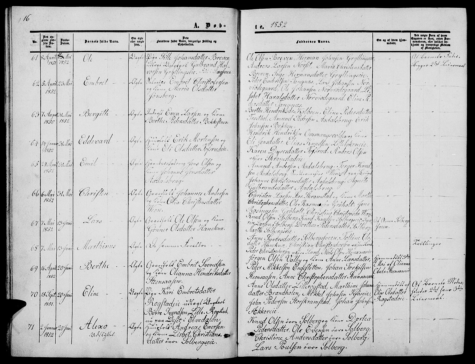 Løten prestekontor, SAH/PREST-022/L/La/L0003: Parish register (copy) no. 3, 1850-1862, p. 16