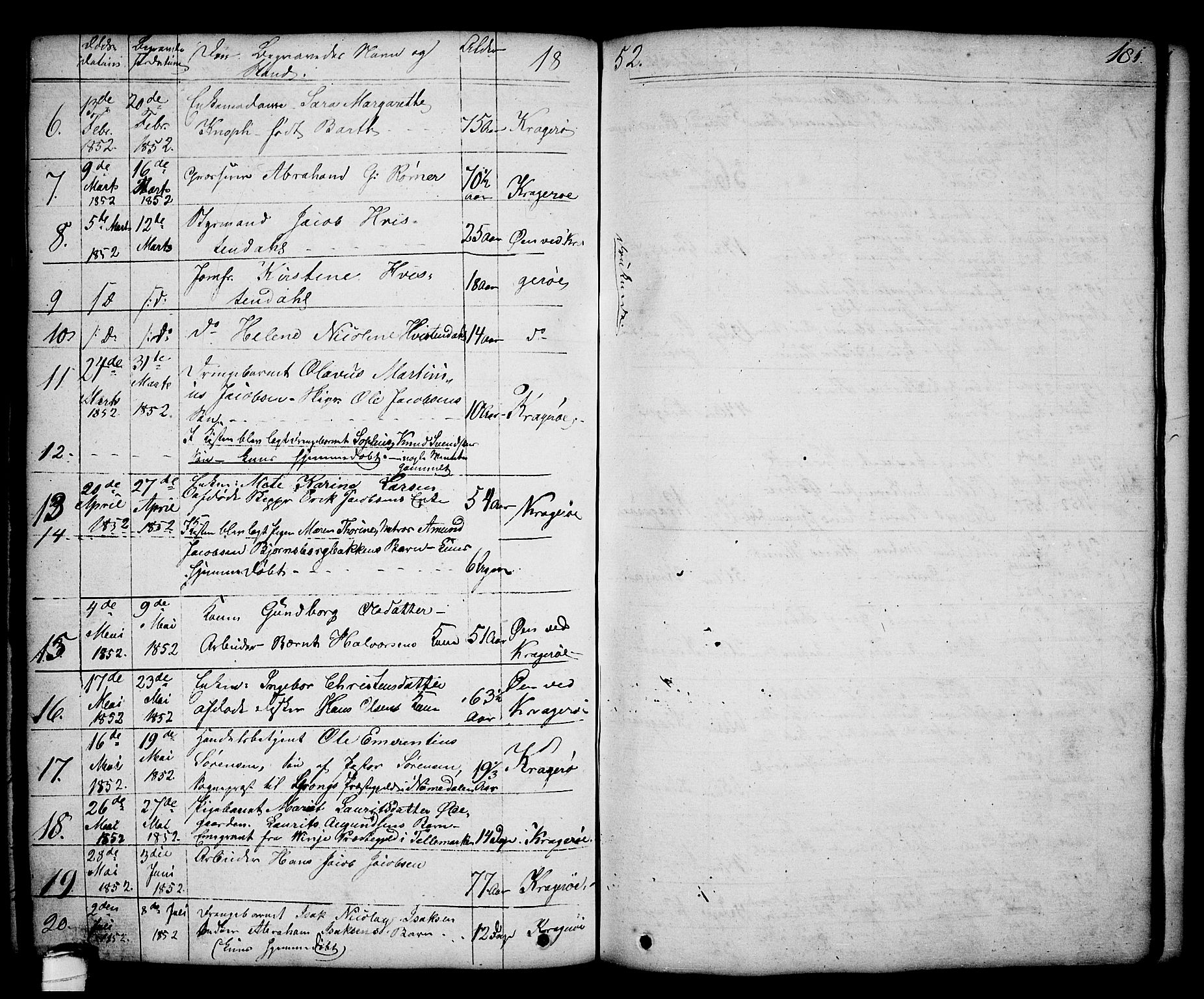 Kragerø kirkebøker, SAKO/A-278/G/Ga/L0003: Parish register (copy) no. 3, 1832-1852, p. 181