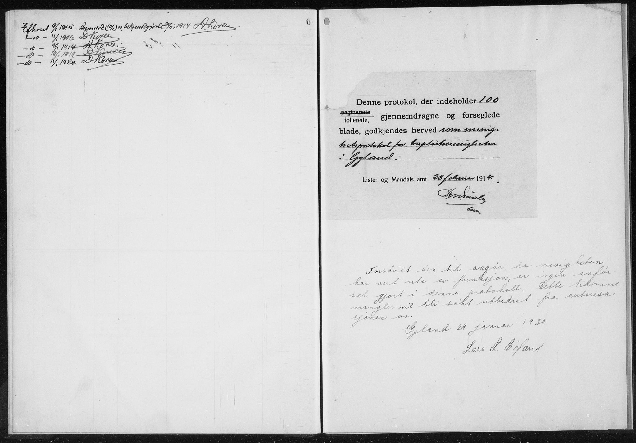 Baptistmenigheten i Gyland, AV/SAK-1292-0003/F/Fa/L0001: Dissenter register no. F 1, 1902-1937