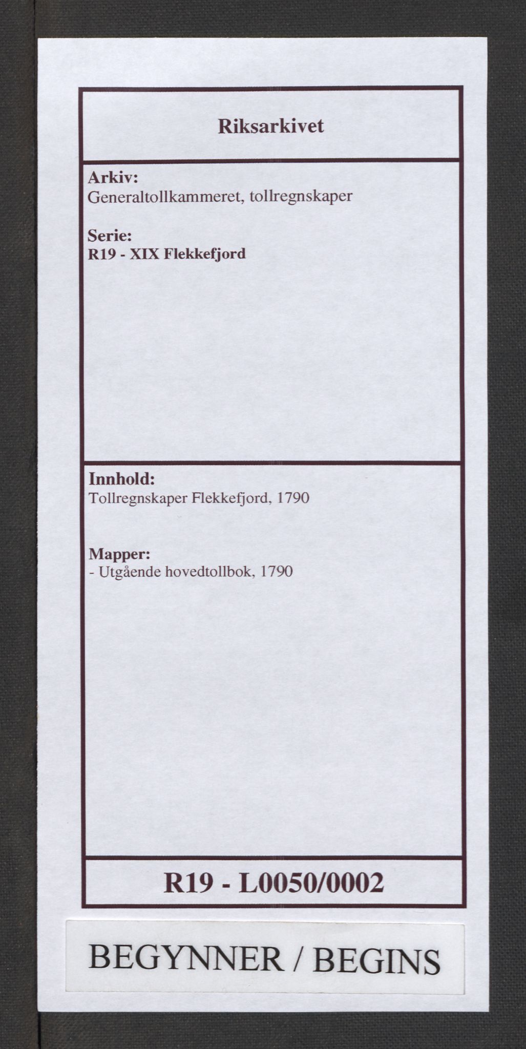 Generaltollkammeret, tollregnskaper, AV/RA-EA-5490/R19/L0050/0002: Tollregnskaper Flekkefjord / Utgående hovedtollbok, 1790