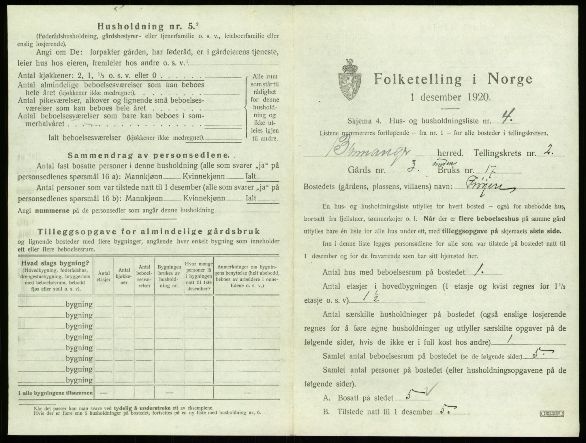 SAB, 1920 census for Bremanger, 1920, p. 180