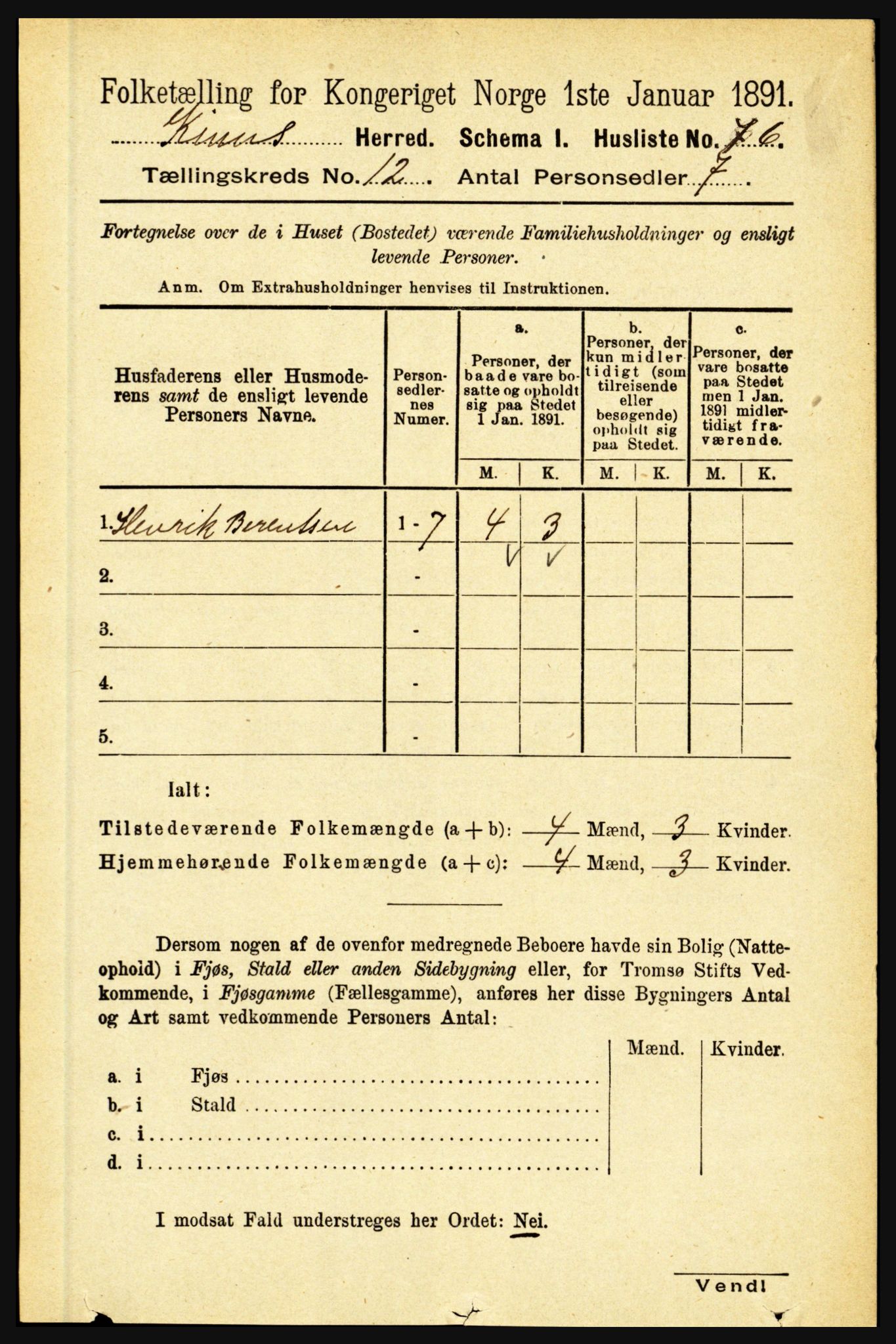 RA, 1891 census for 1437 Kinn, 1891, p. 4506