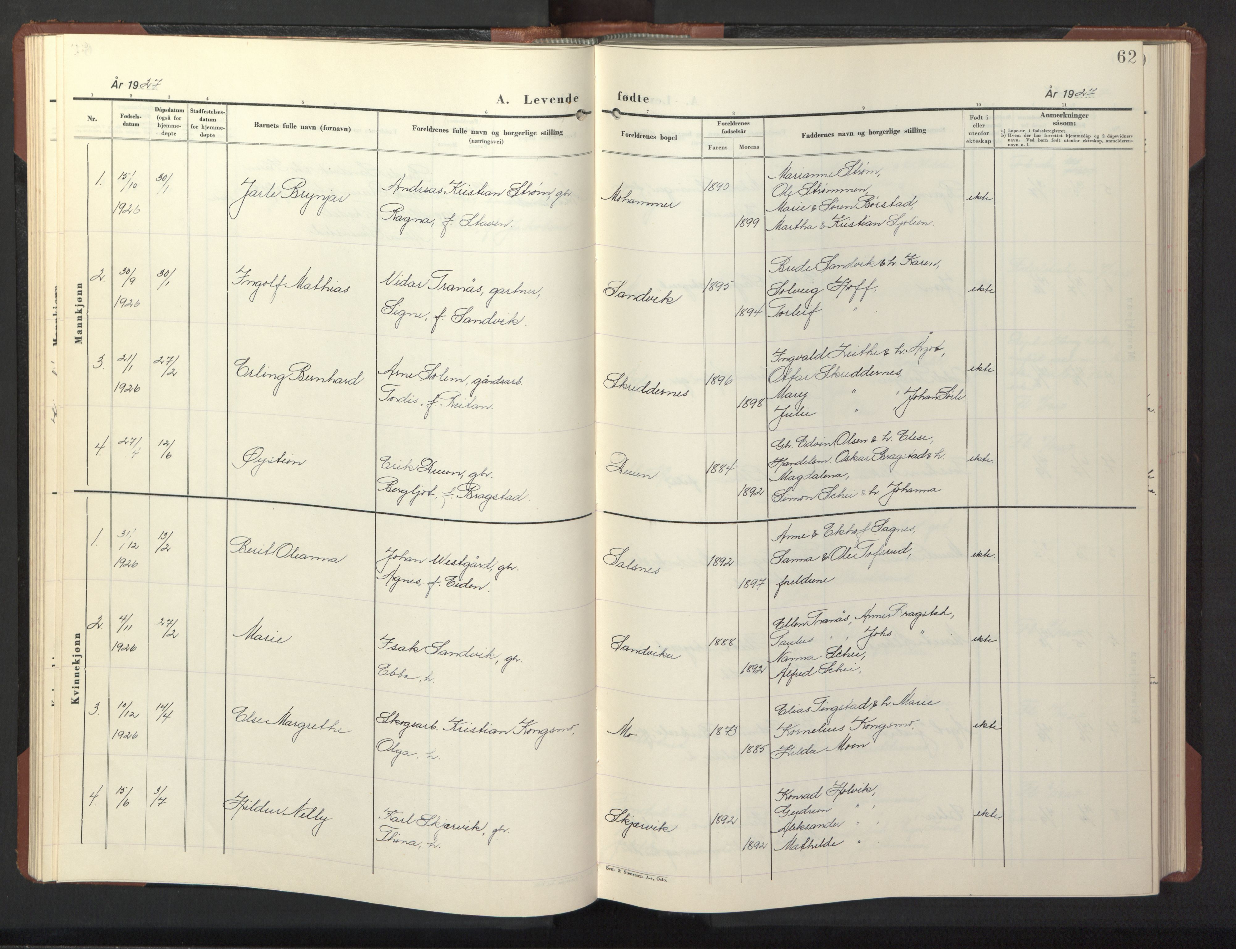 Ministerialprotokoller, klokkerbøker og fødselsregistre - Nord-Trøndelag, SAT/A-1458/773/L0625: Parish register (copy) no. 773C01, 1910-1952, p. 62