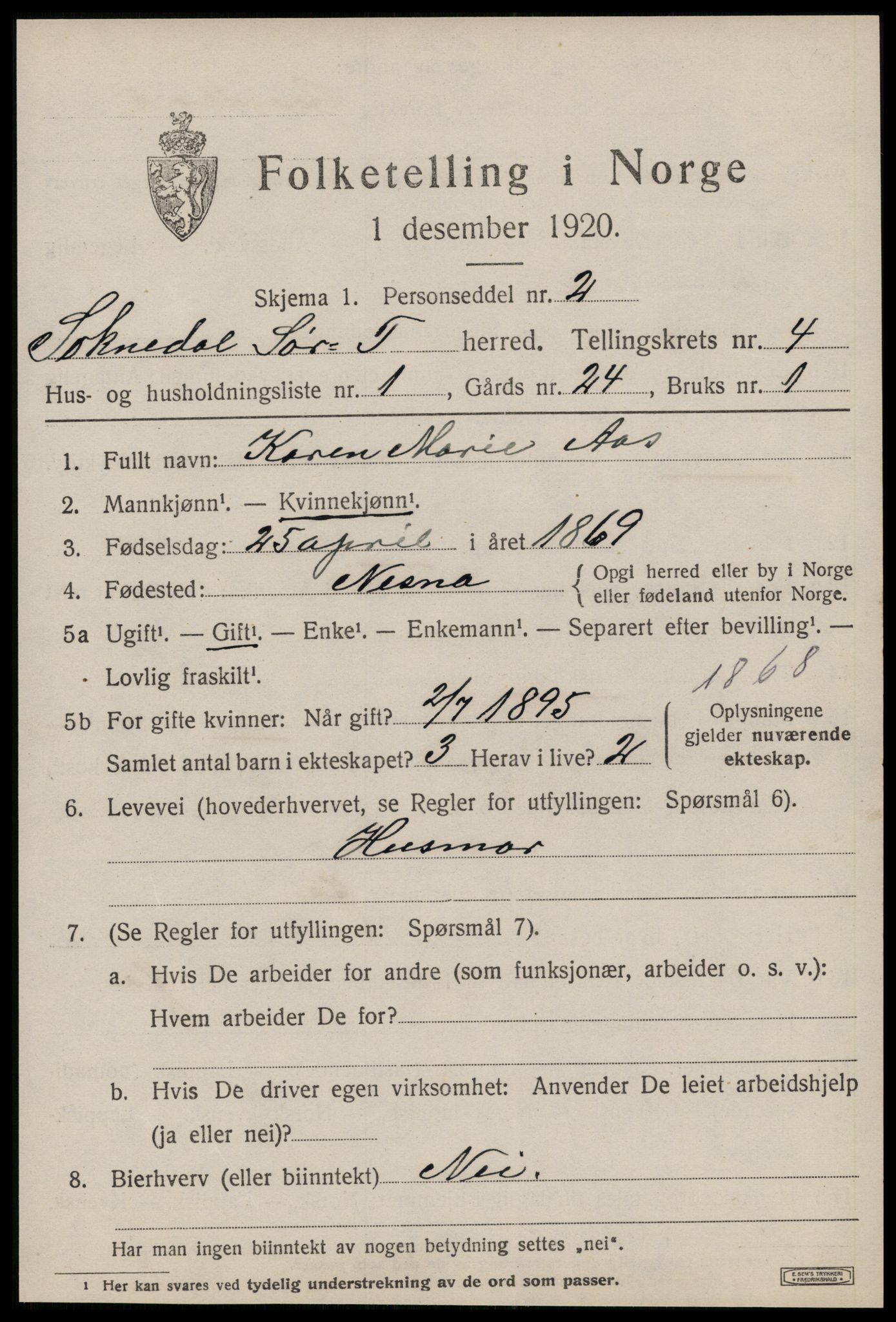 SAT, 1920 census for Soknedal, 1920, p. 2368