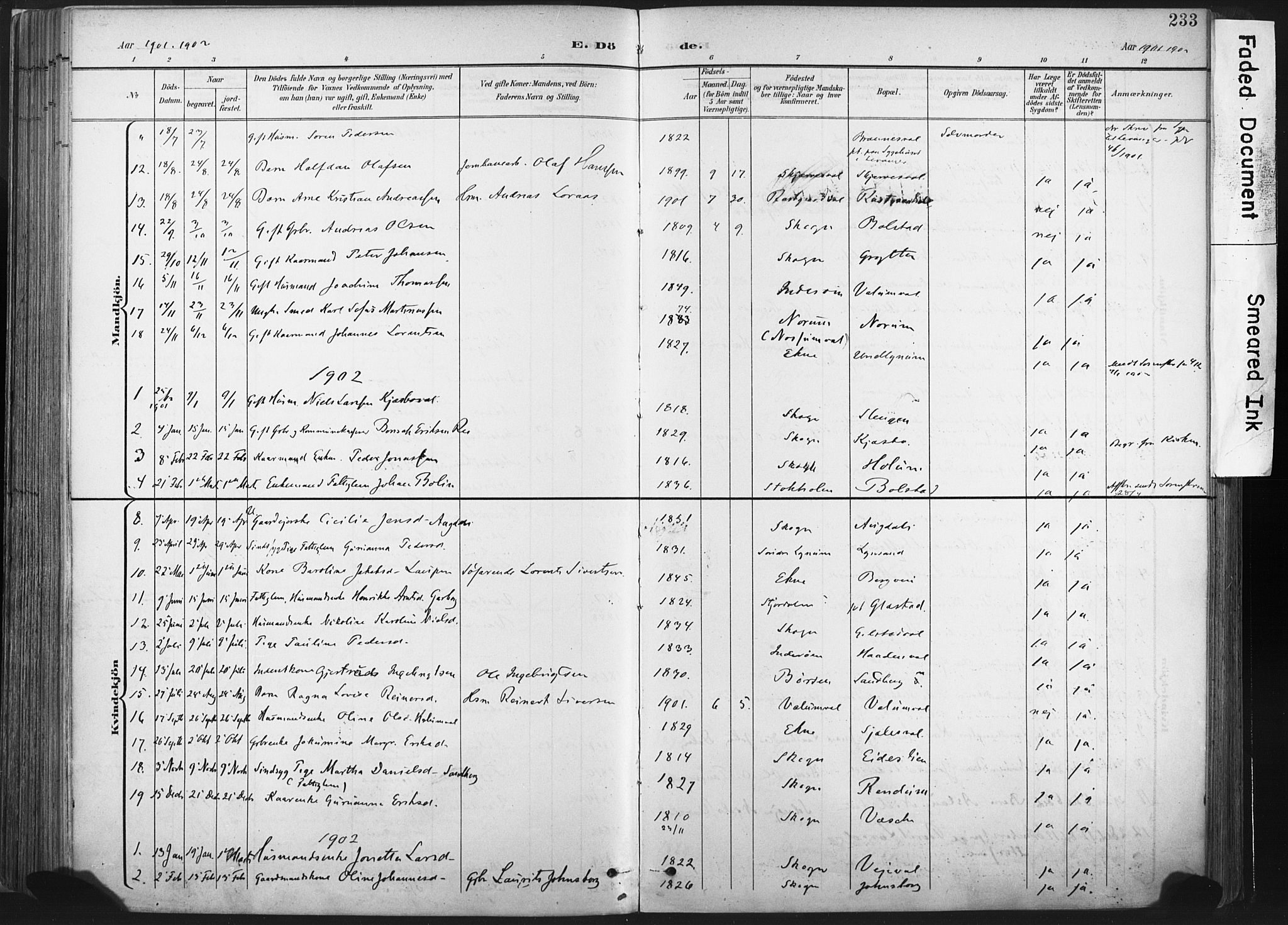 Ministerialprotokoller, klokkerbøker og fødselsregistre - Nord-Trøndelag, SAT/A-1458/717/L0162: Parish register (official) no. 717A12, 1898-1923, p. 233