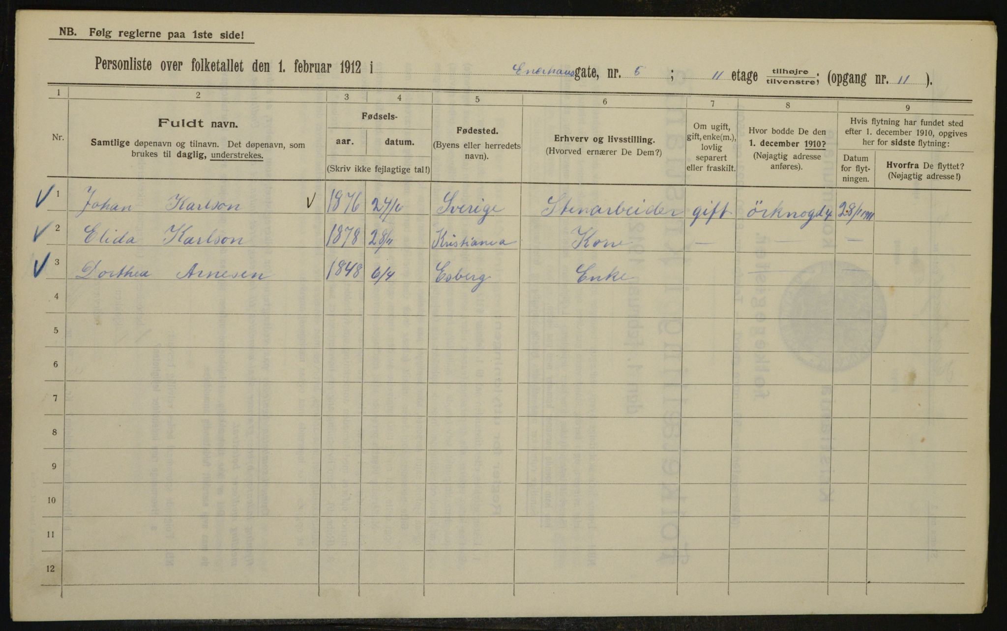 OBA, Municipal Census 1912 for Kristiania, 1912, p. 21474