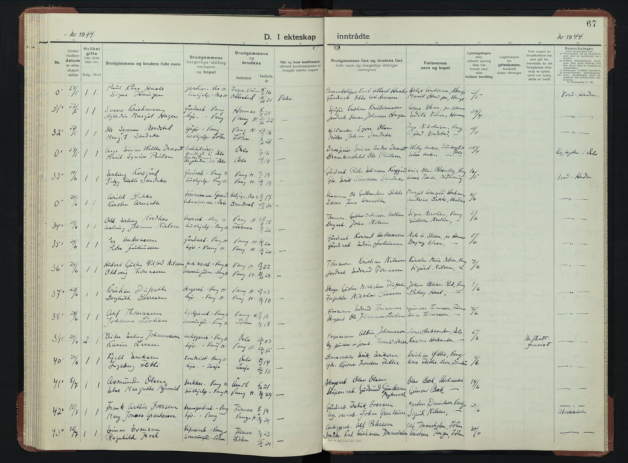 Vang prestekontor, Hedmark, AV/SAH-PREST-008/H/Ha/Hab/L0019: Parish register (copy) no. 19, 1940-1953, p. 67