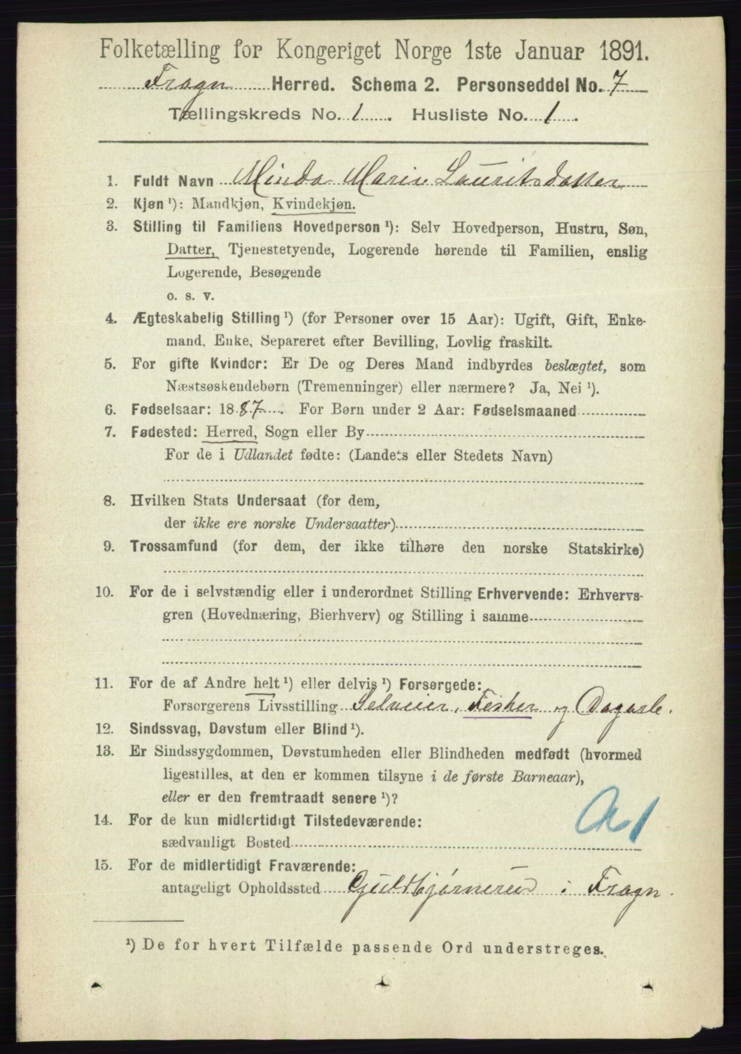 RA, 1891 census for 0215 Frogn, 1891, p. 140