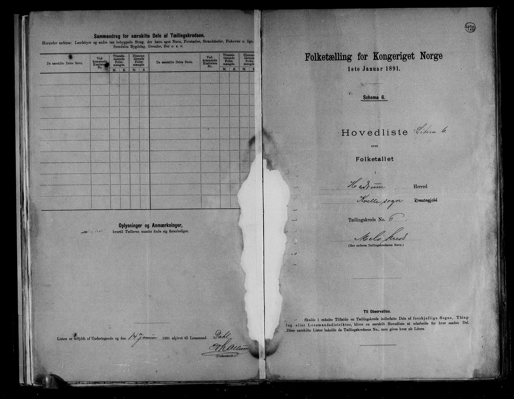 RA, 1891 census for 0727 Hedrum, 1891, p. 16