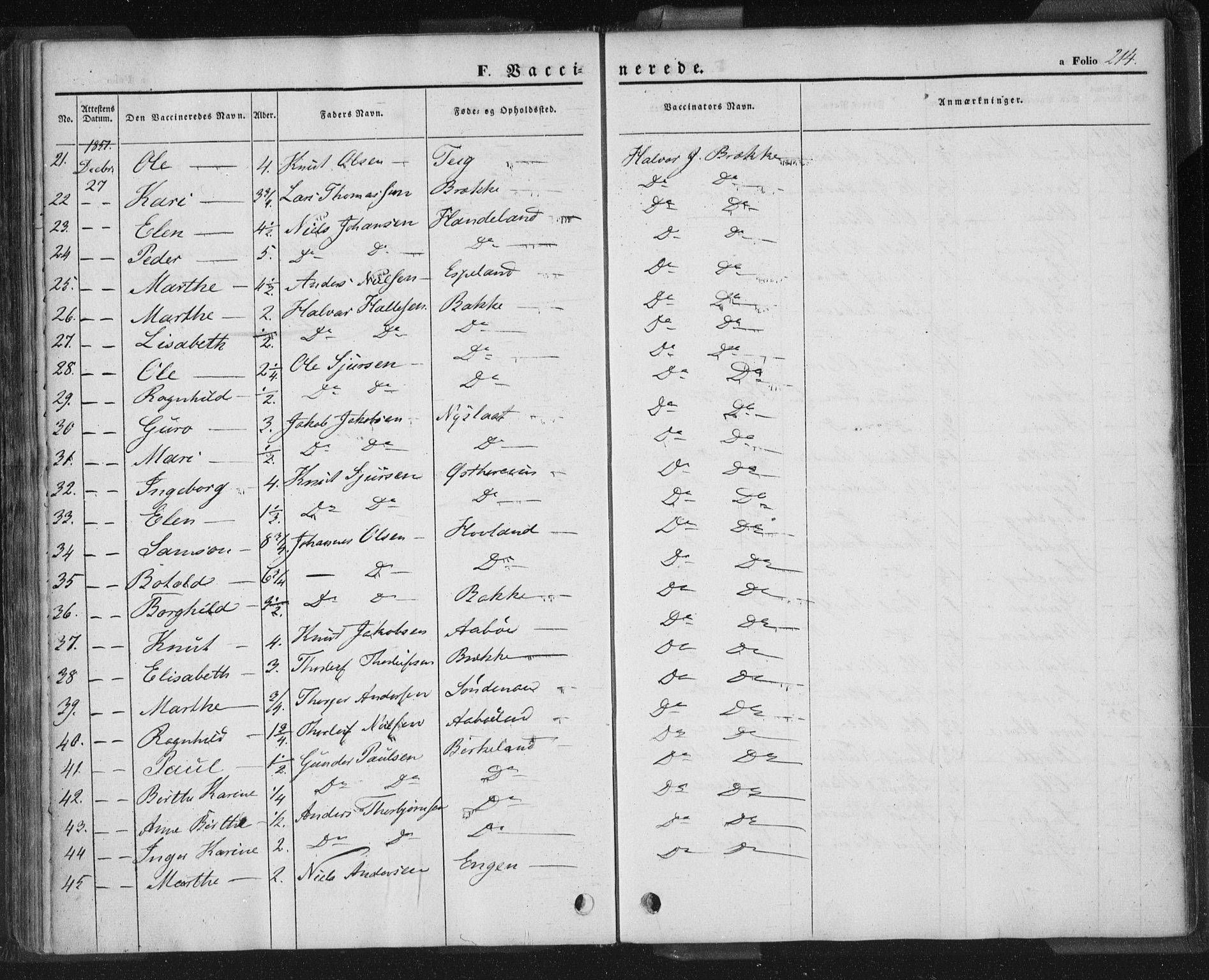 Sand sokneprestkontor, AV/SAST-A-101848/01/III/L0002: Parish register (official) no. A 2, 1838-1859, p. 214