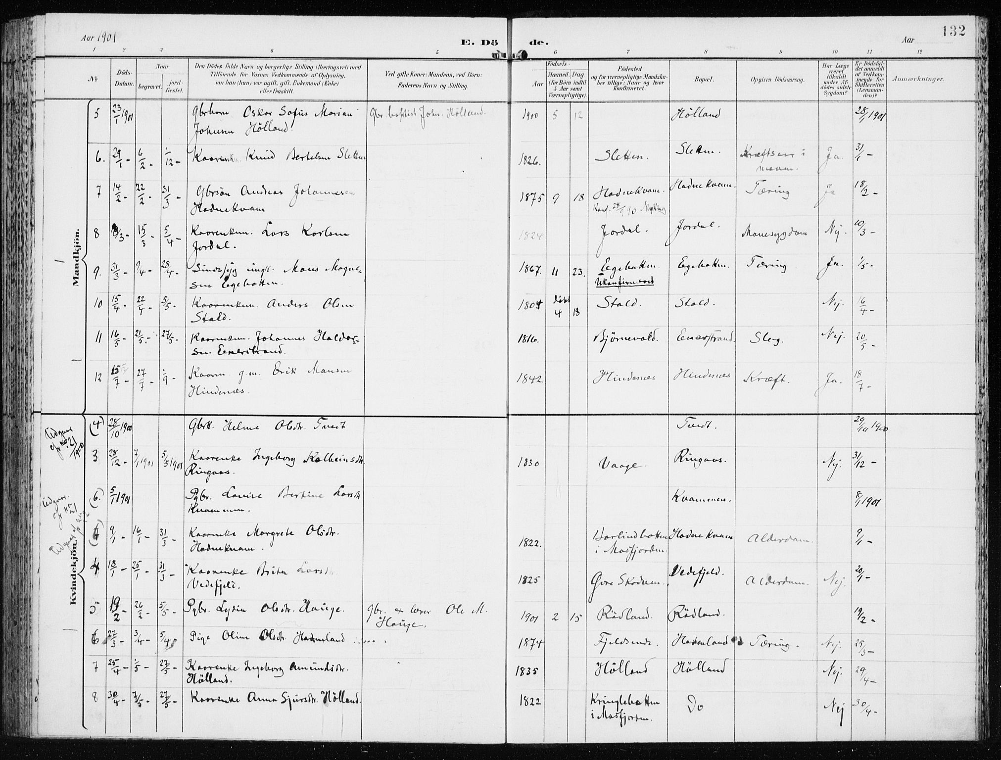 Lindås Sokneprestembete, AV/SAB-A-76701/H/Haa/Haaf/L0002: Parish register (official) no. F  2, 1897-1909, p. 132