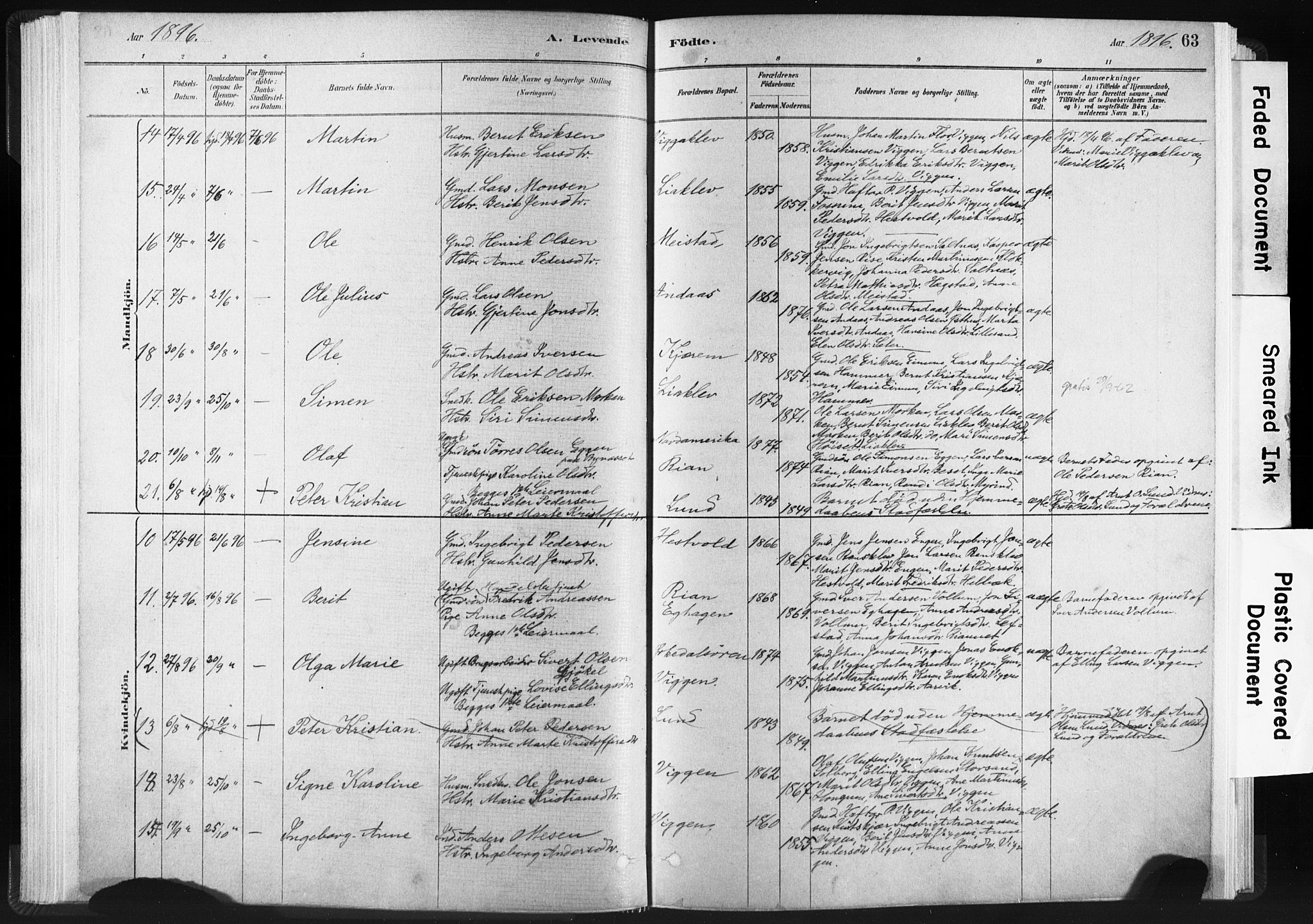 Ministerialprotokoller, klokkerbøker og fødselsregistre - Sør-Trøndelag, SAT/A-1456/665/L0773: Parish register (official) no. 665A08, 1879-1905, p. 63
