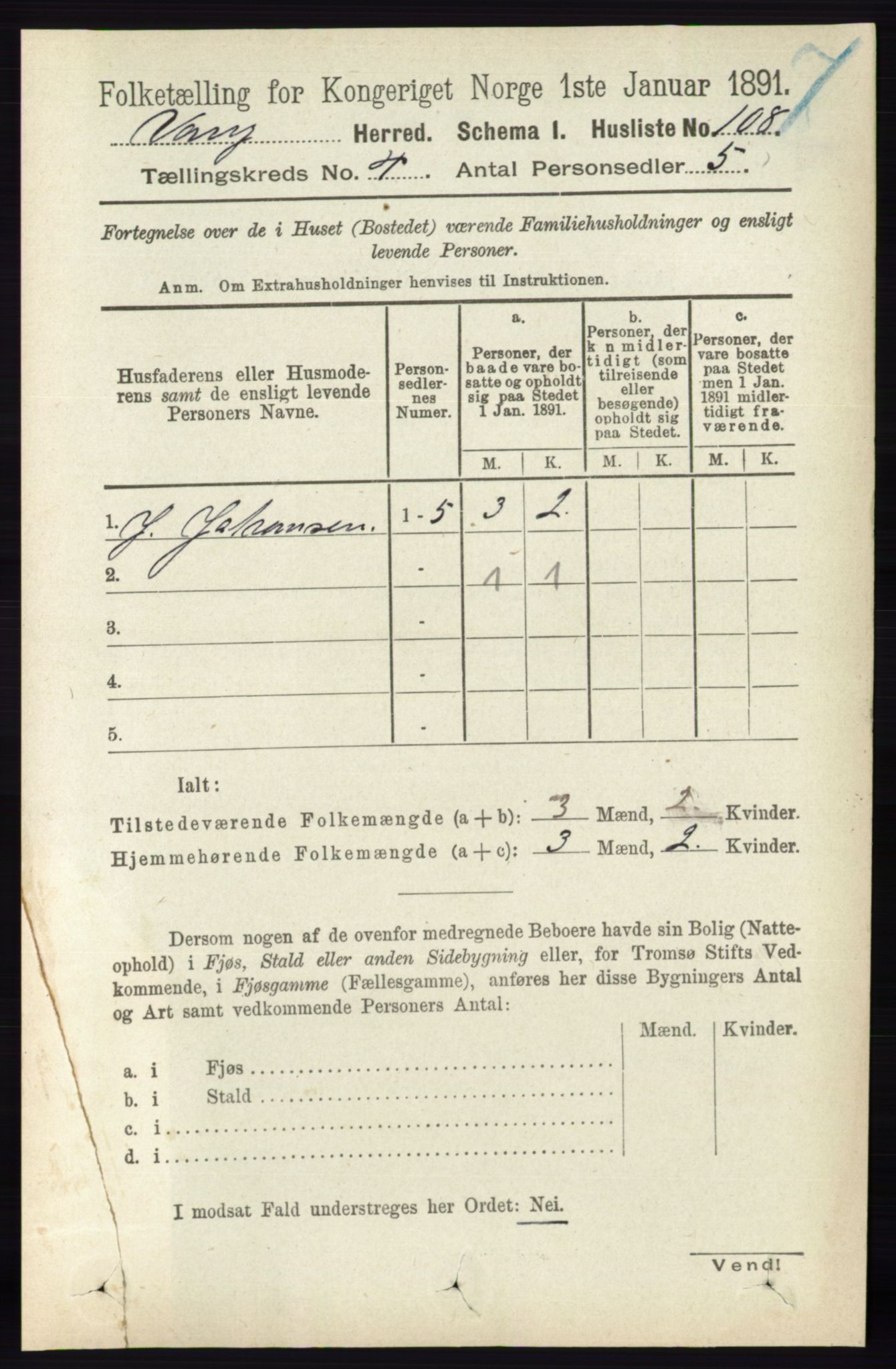 RA, 1891 census for 0414 Vang, 1891, p. 2737