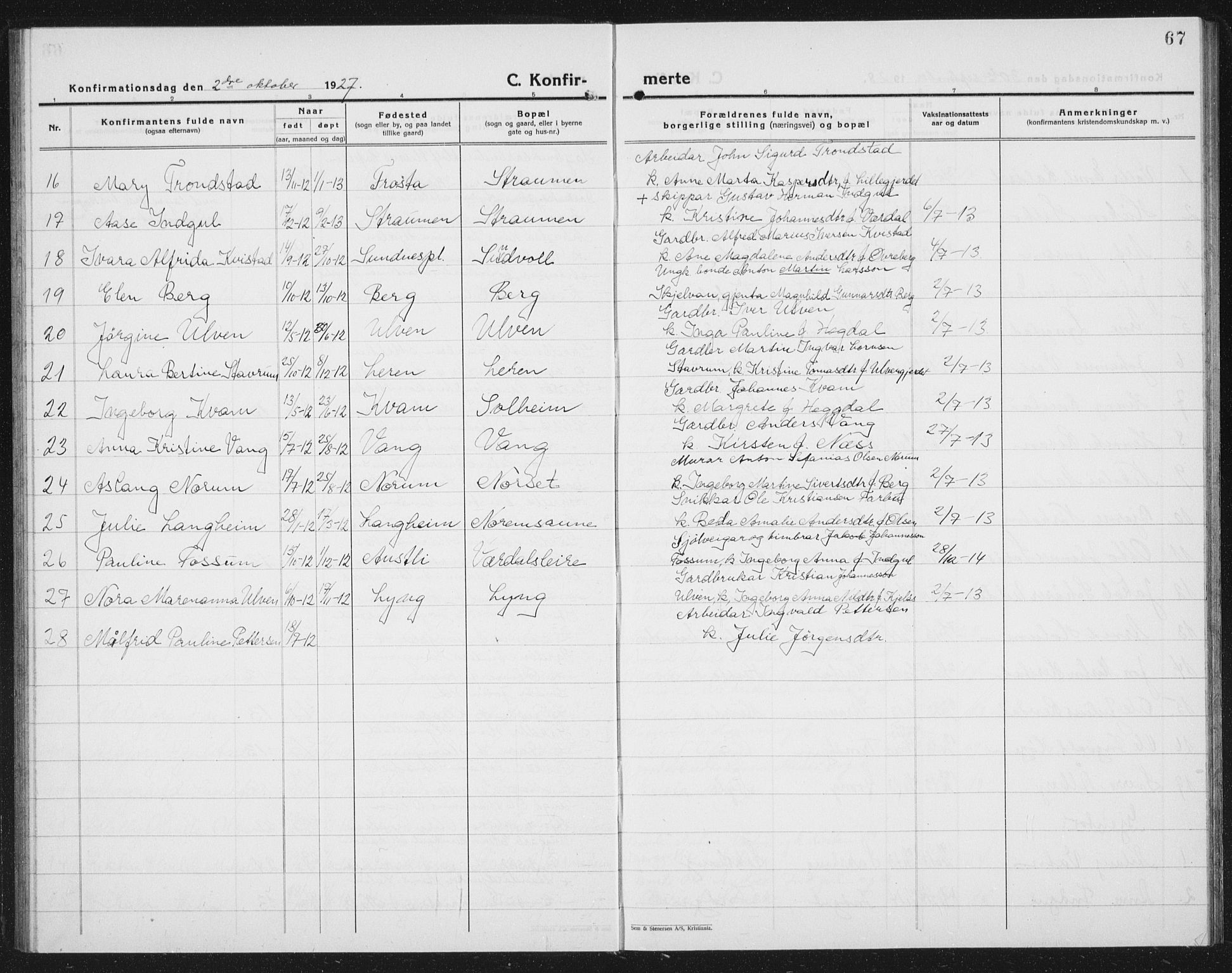 Ministerialprotokoller, klokkerbøker og fødselsregistre - Nord-Trøndelag, SAT/A-1458/730/L0303: Parish register (copy) no. 730C06, 1924-1933, p. 67