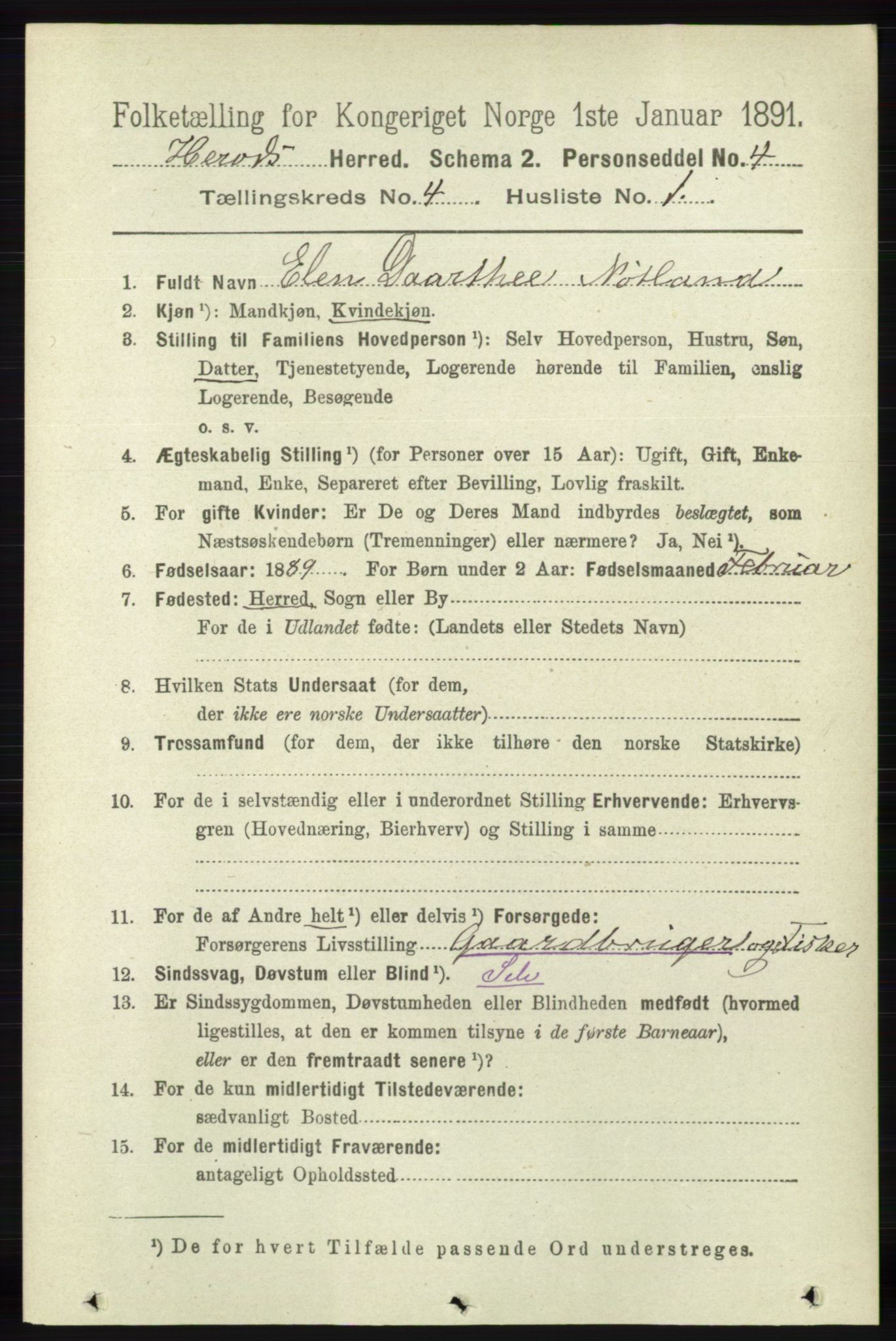 RA, 1891 census for 1039 Herad, 1891, p. 1423