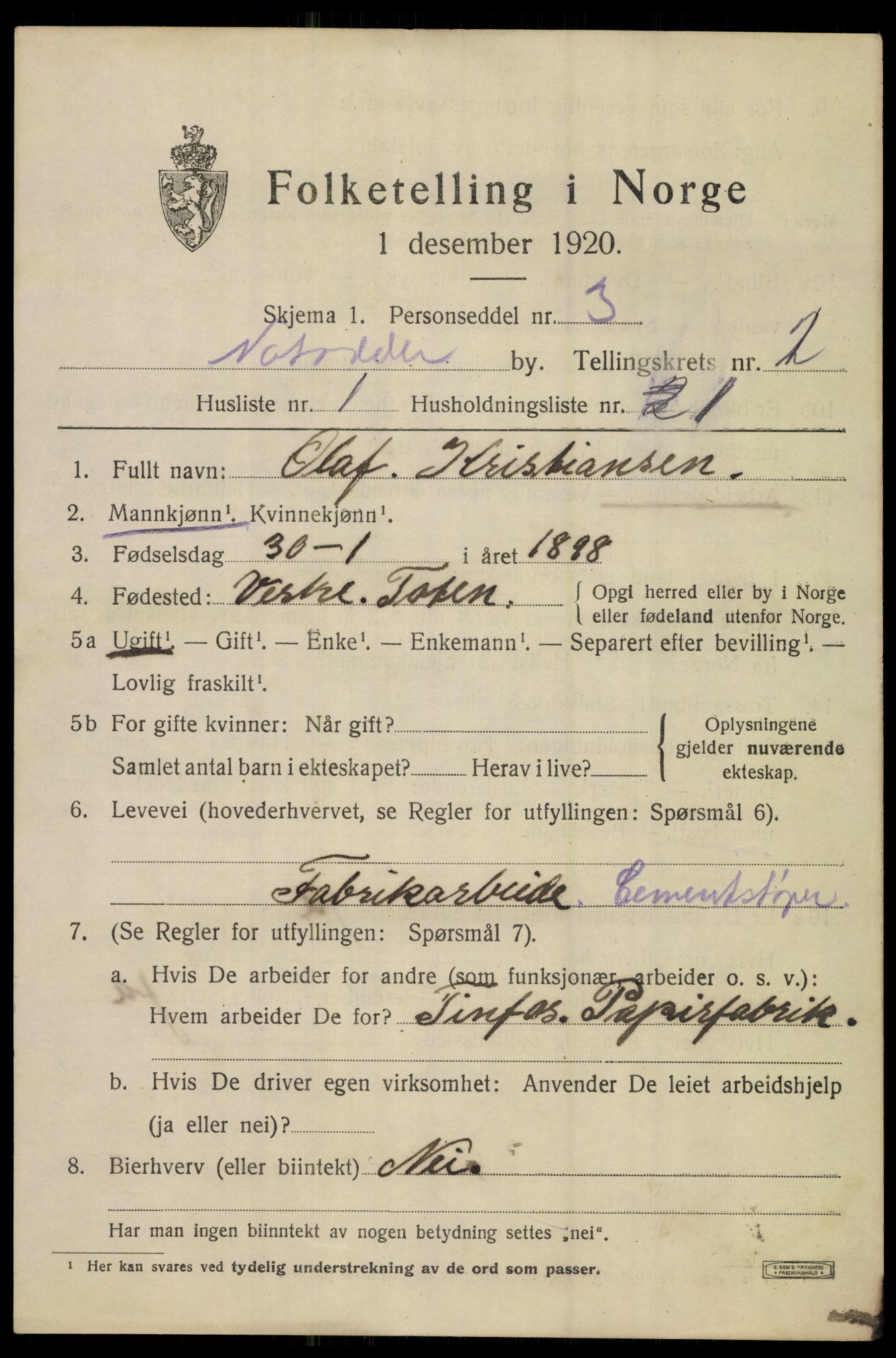 SAKO, 1920 census for Notodden, 1920, p. 6570