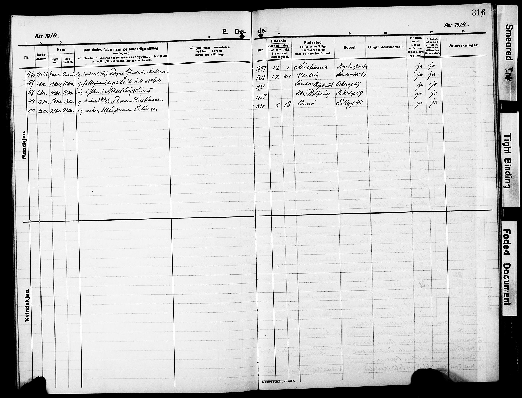 Sarpsborg prestekontor Kirkebøker, AV/SAO-A-2006/G/Ga/L0002: Parish register (copy) no. 2, 1912-1931, p. 316