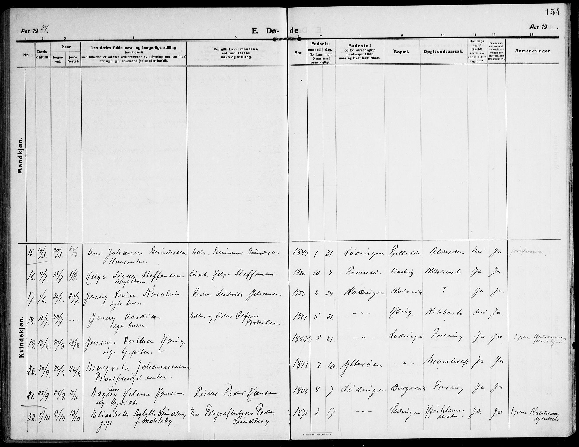 Ministerialprotokoller, klokkerbøker og fødselsregistre - Nordland, AV/SAT-A-1459/872/L1037: Parish register (official) no. 872A12, 1914-1925, p. 154