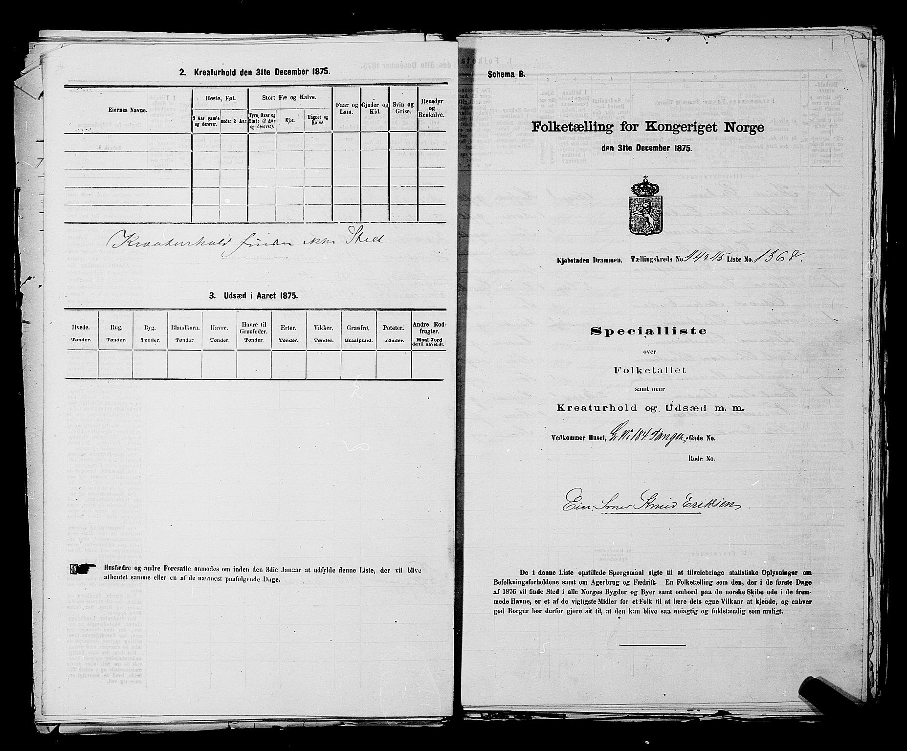 SAKO, 1875 census for 0602 Drammen, 1875, p. 3745