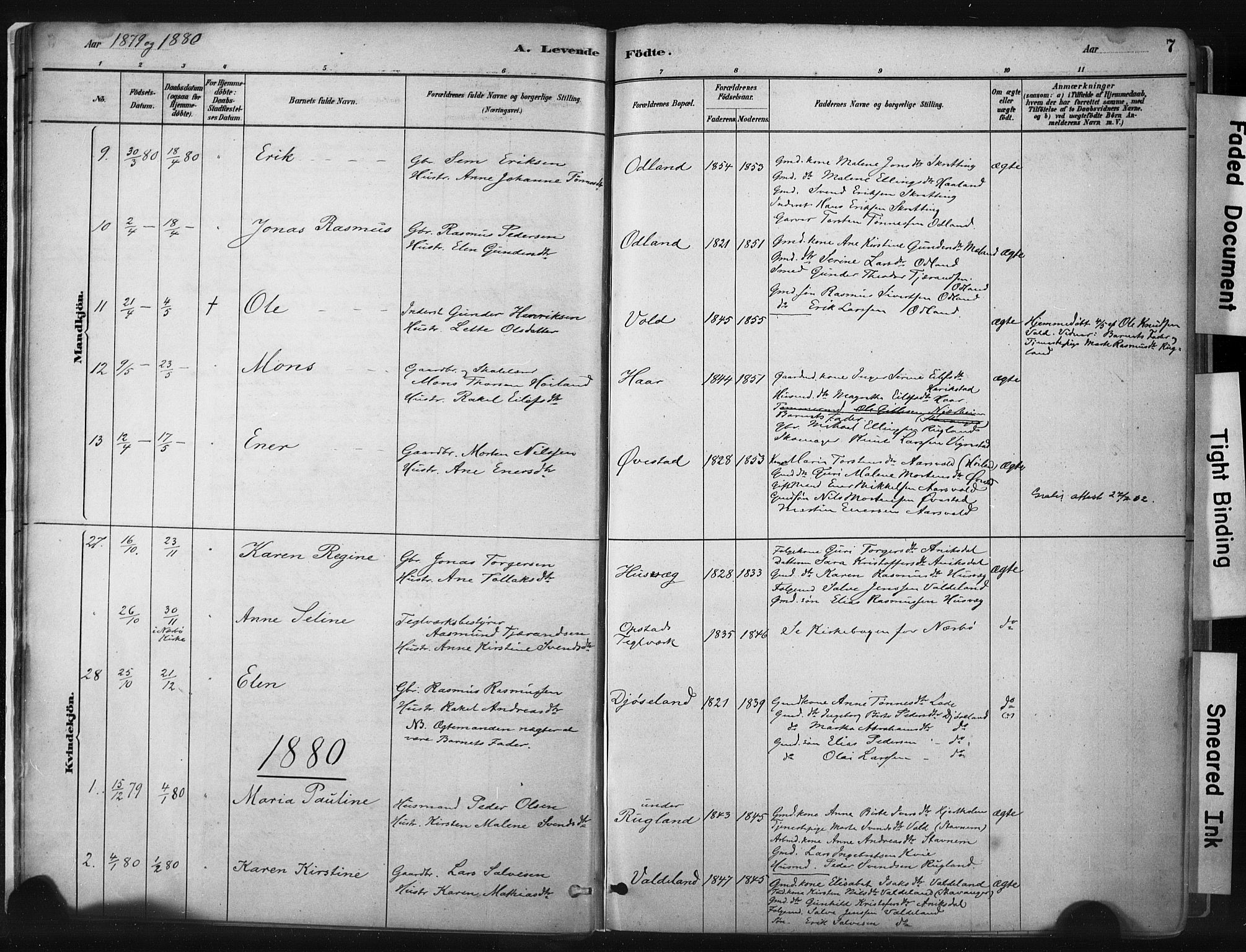 Hå sokneprestkontor, AV/SAST-A-101801/001/30BA/L0011: Parish register (official) no. A 10, 1879-1900, p. 7