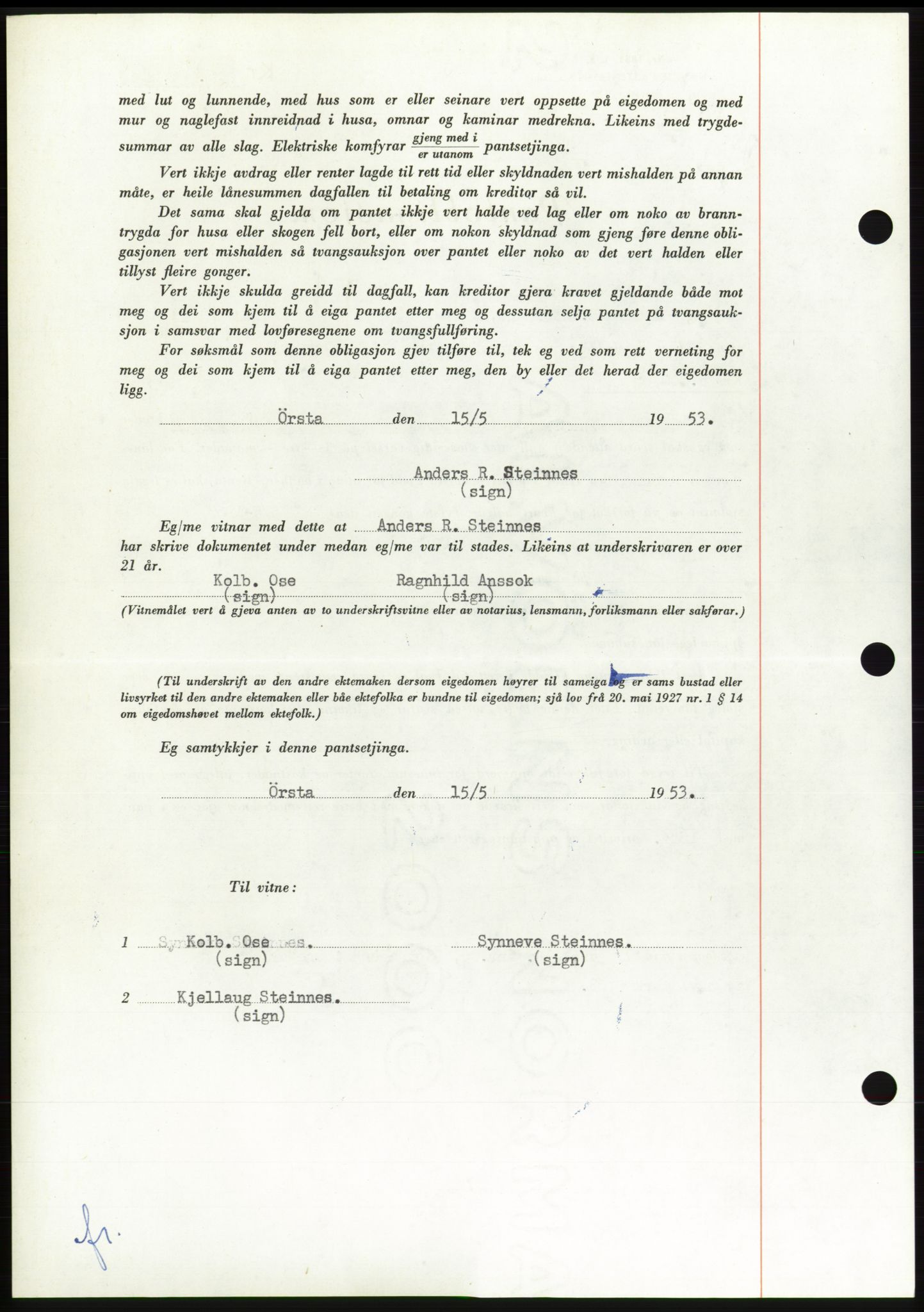 Søre Sunnmøre sorenskriveri, SAT/A-4122/1/2/2C/L0123: Mortgage book no. 11B, 1953-1953, Diary no: : 1268/1953