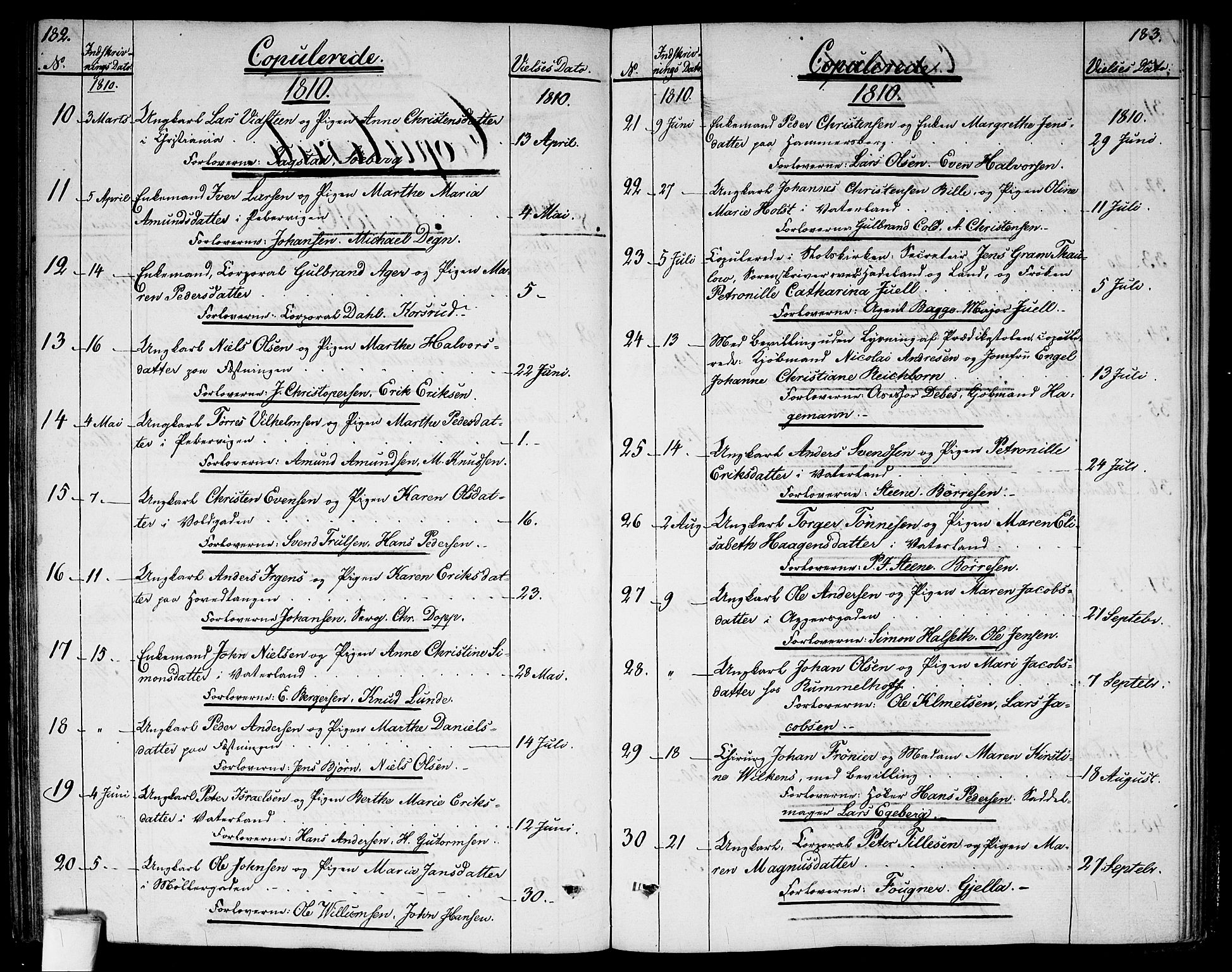 Garnisonsmenigheten Kirkebøker, SAO/A-10846/G/Ga/L0002: Parish register (copy) no. 2, 1810-1814, p. 182-183