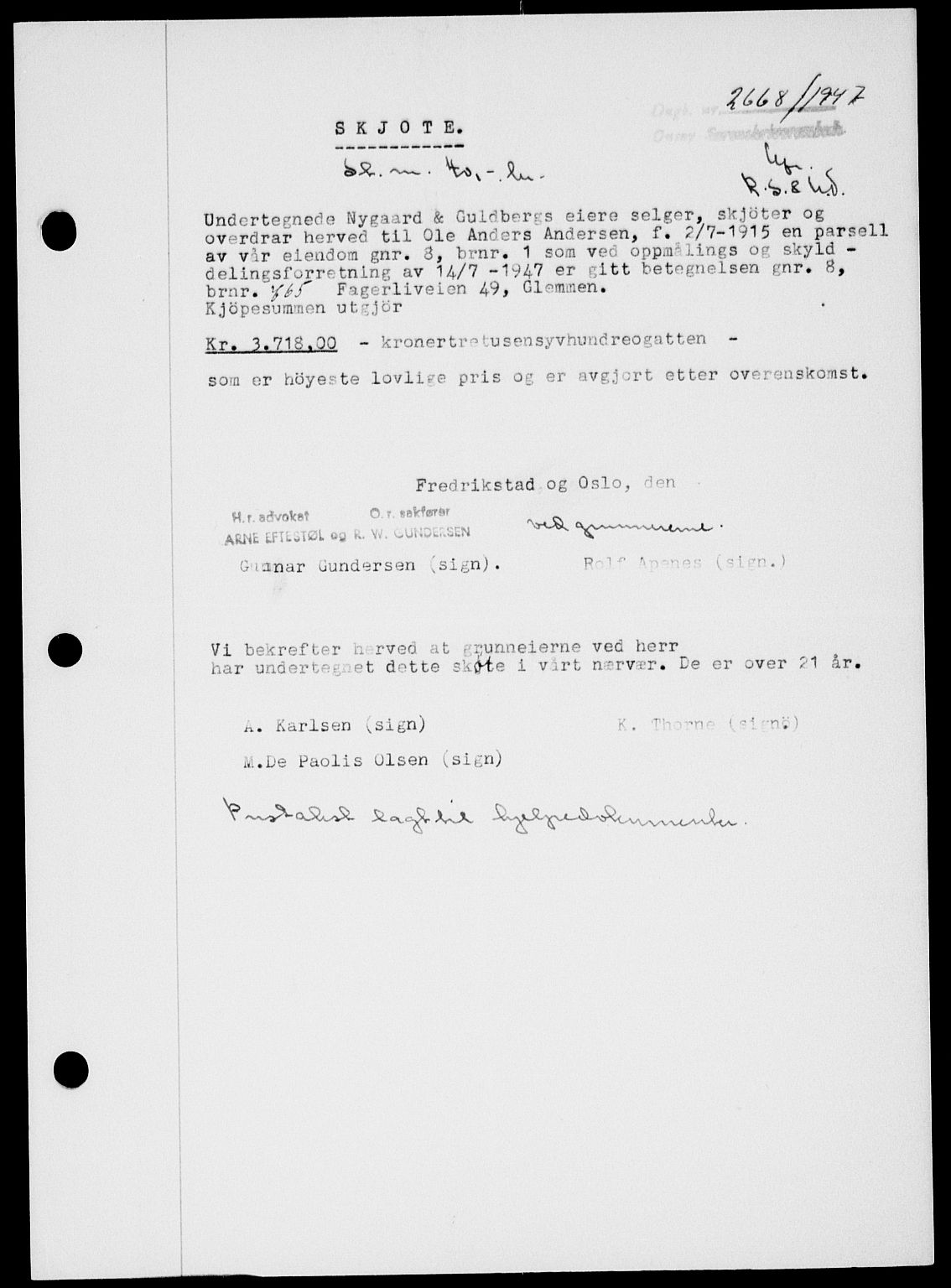 Onsøy sorenskriveri, SAO/A-10474/G/Ga/Gab/L0021: Mortgage book no. II A-21, 1947-1947, Diary no: : 2668/1947