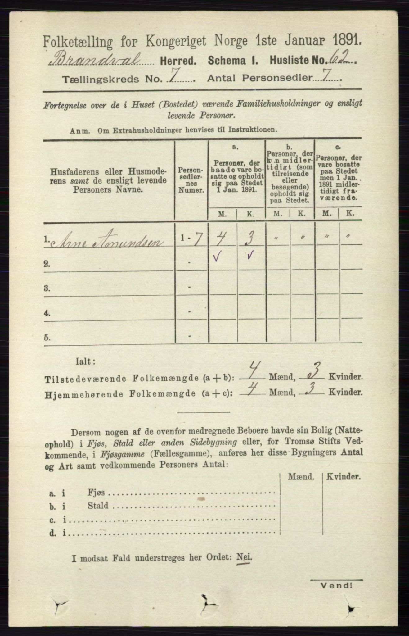 RA, 1891 census for 0422 Brandval, 1891, p. 3320