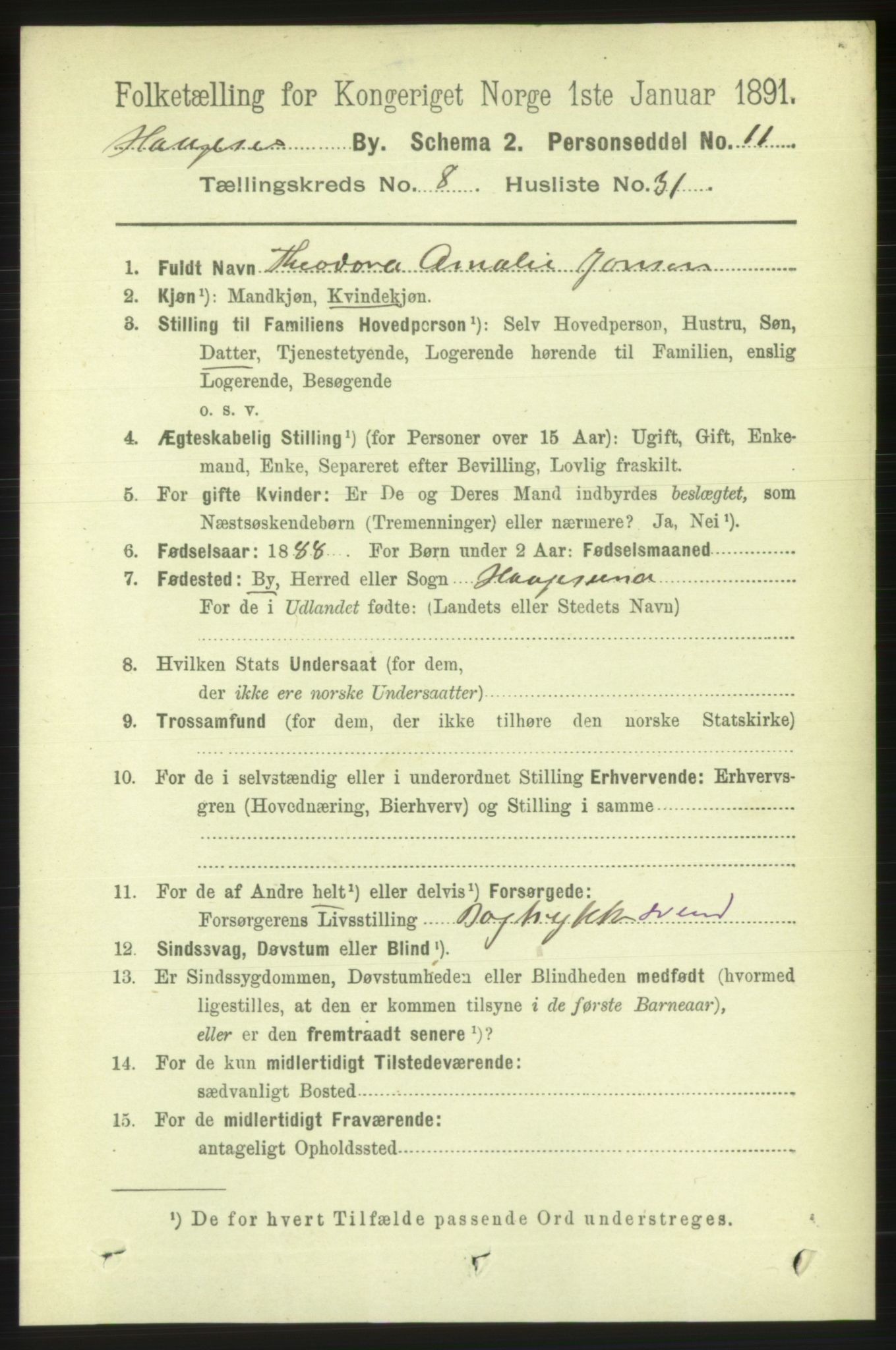 RA, 1891 census for 1106 Haugesund, 1891, p. 3721