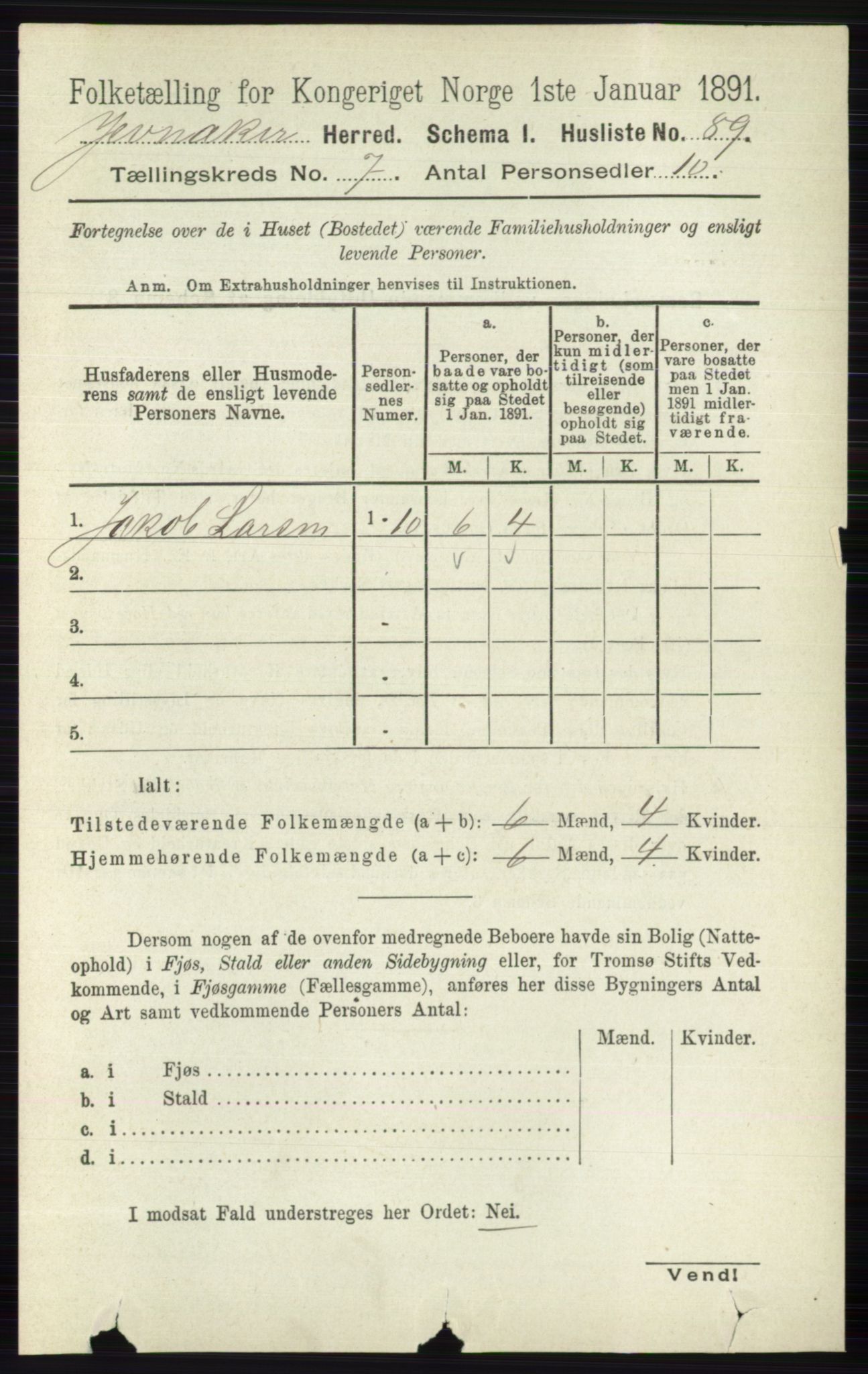 RA, 1891 census for 0532 Jevnaker, 1891, p. 3730