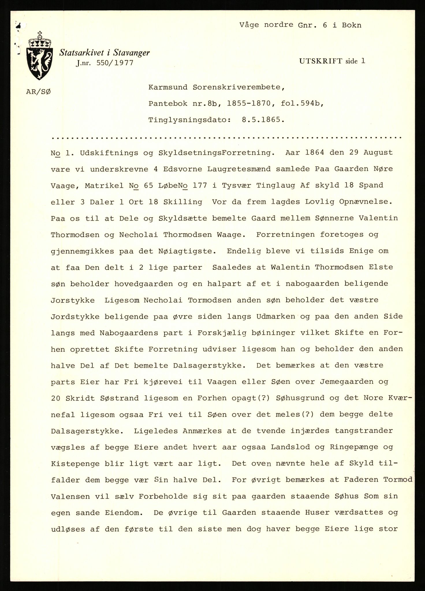 Statsarkivet i Stavanger, SAST/A-101971/03/Y/Yj/L0096: Avskrifter sortert etter gårdsnavn: Vistad - Vågen søndre, 1750-1930, p. 573