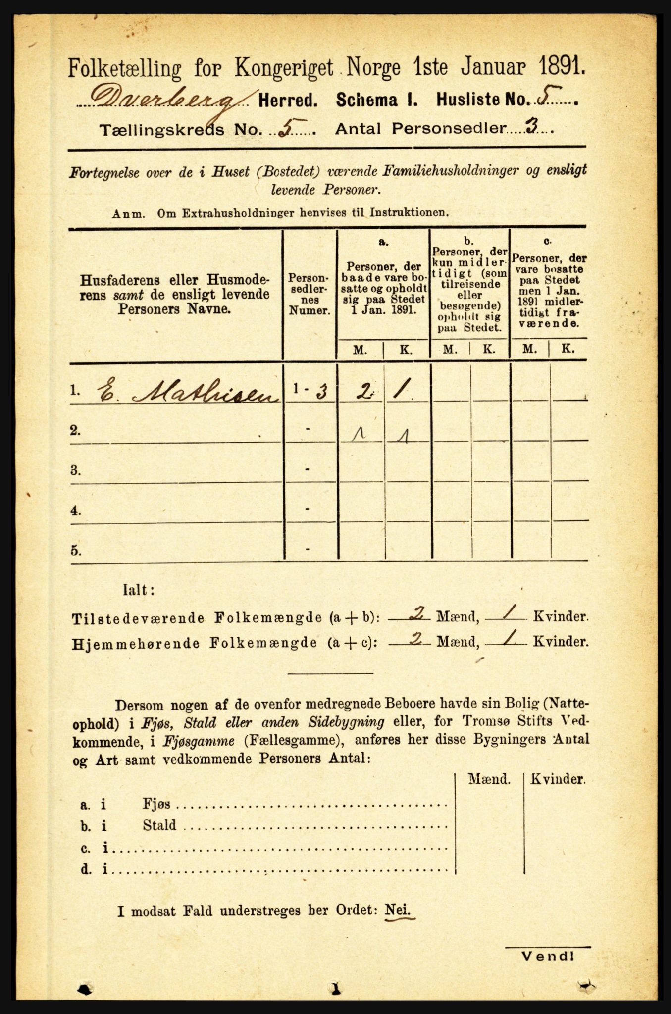 RA, 1891 census for 1872 Dverberg, 1891, p. 1483