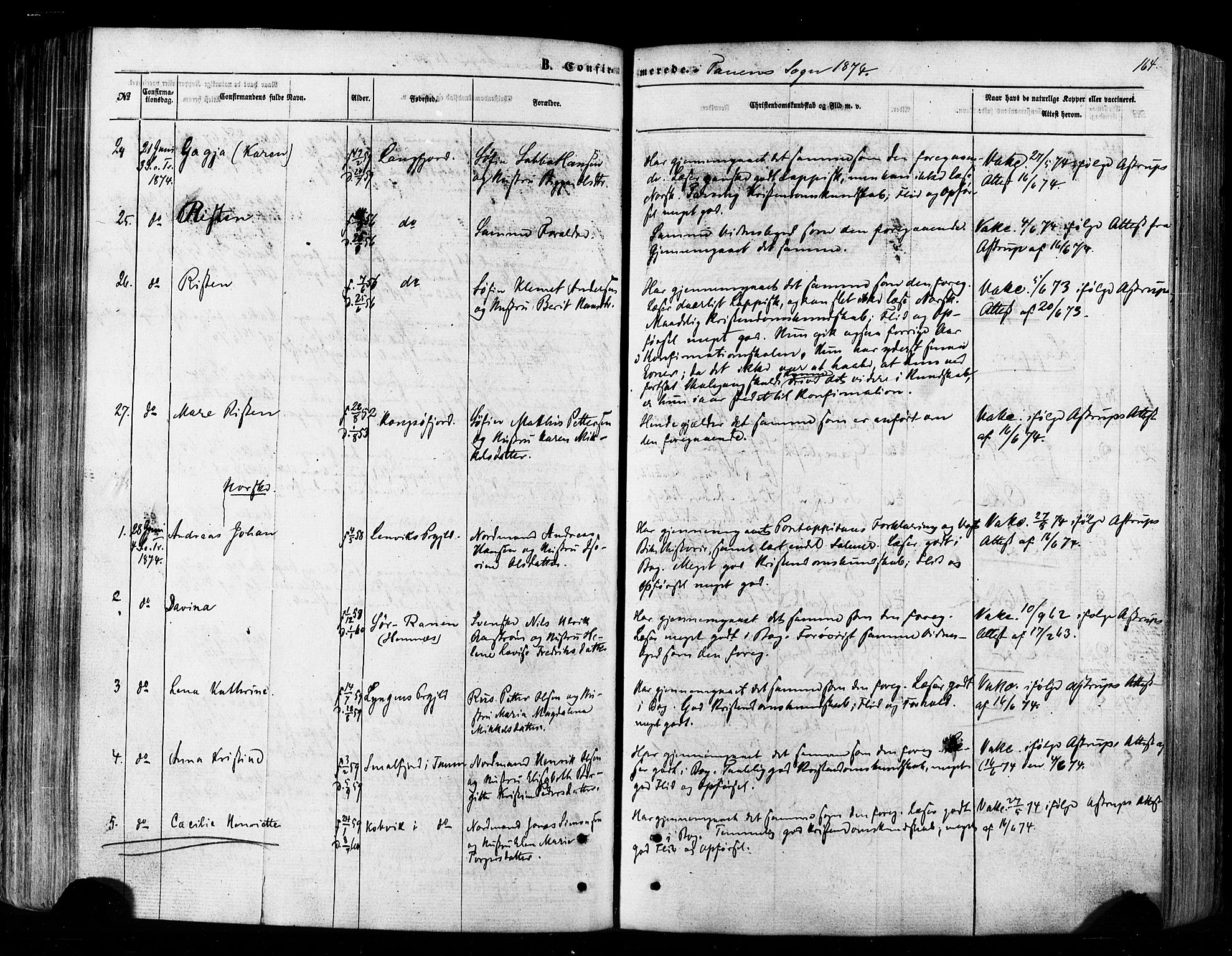 Tana sokneprestkontor, AV/SATØ-S-1334/H/Ha/L0002kirke: Parish register (official) no. 2 /1, 1861-1877, p. 164