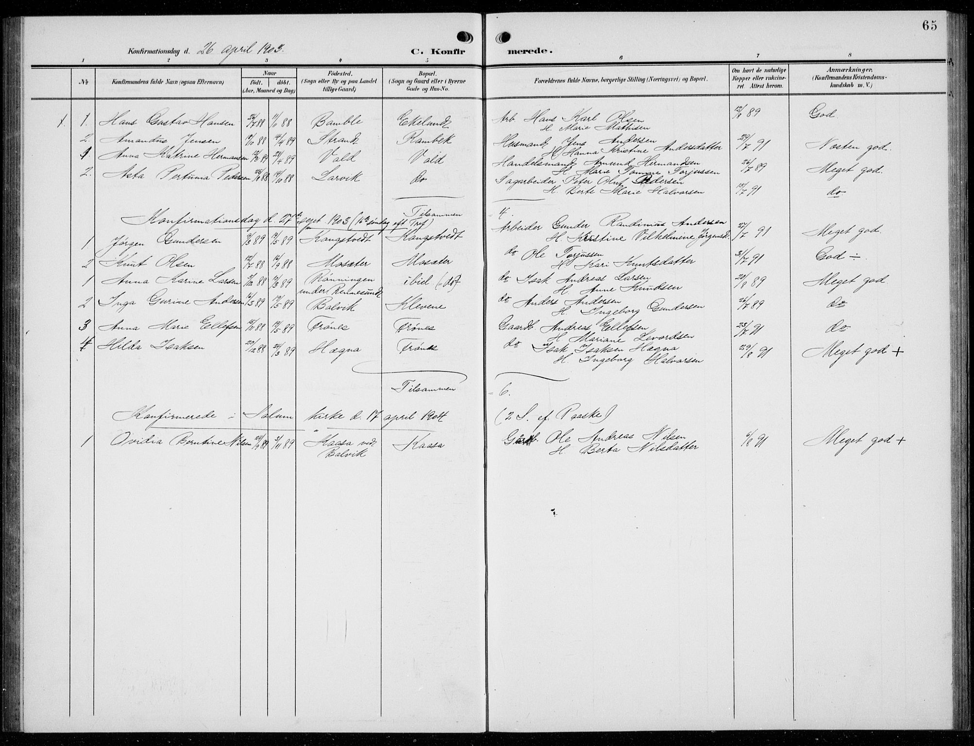 Solum kirkebøker, AV/SAKO-A-306/G/Gc/L0002: Parish register (copy) no. III 2, 1902-1934, p. 65