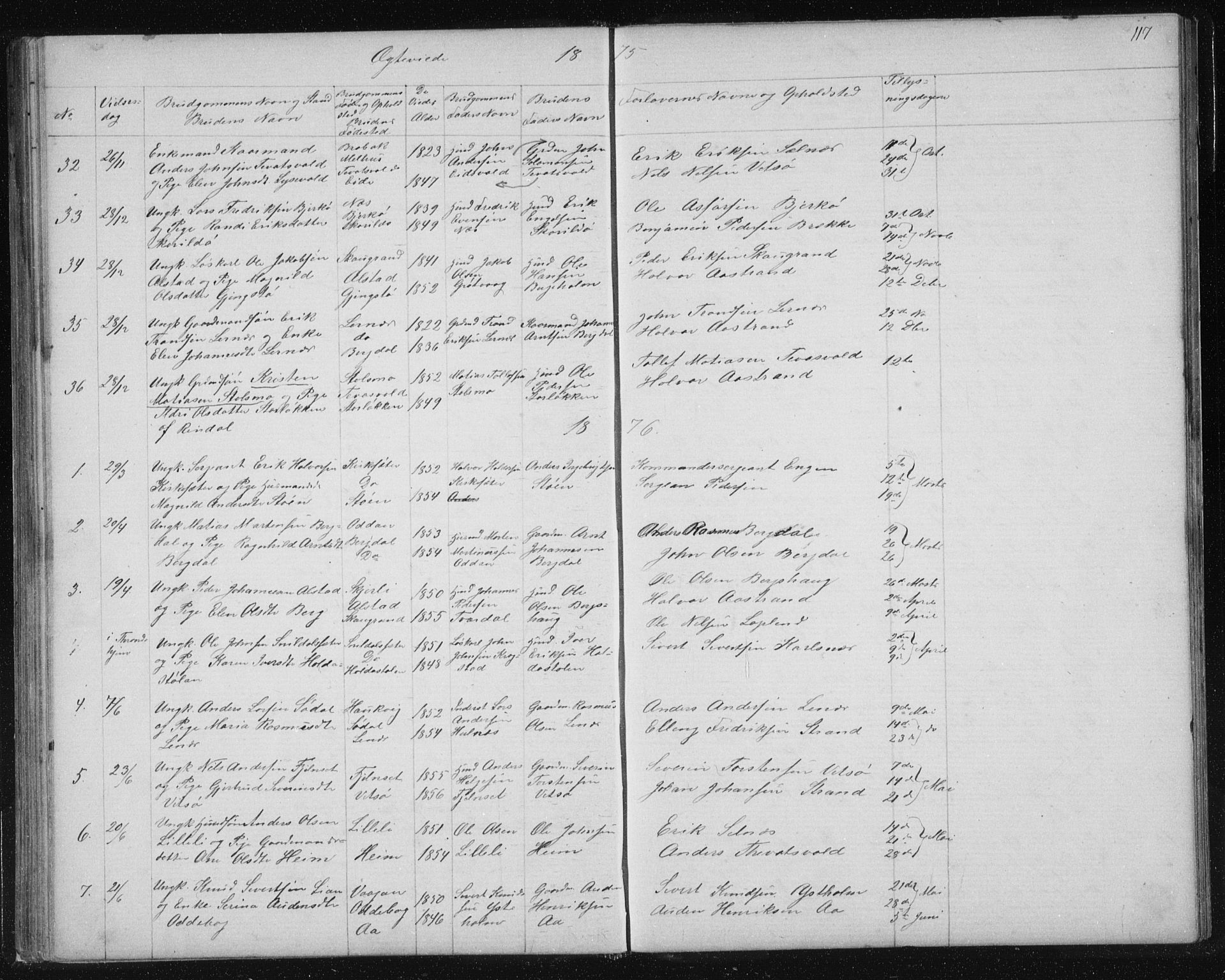Ministerialprotokoller, klokkerbøker og fødselsregistre - Sør-Trøndelag, SAT/A-1456/630/L0503: Parish register (copy) no. 630C01, 1869-1878, p. 117
