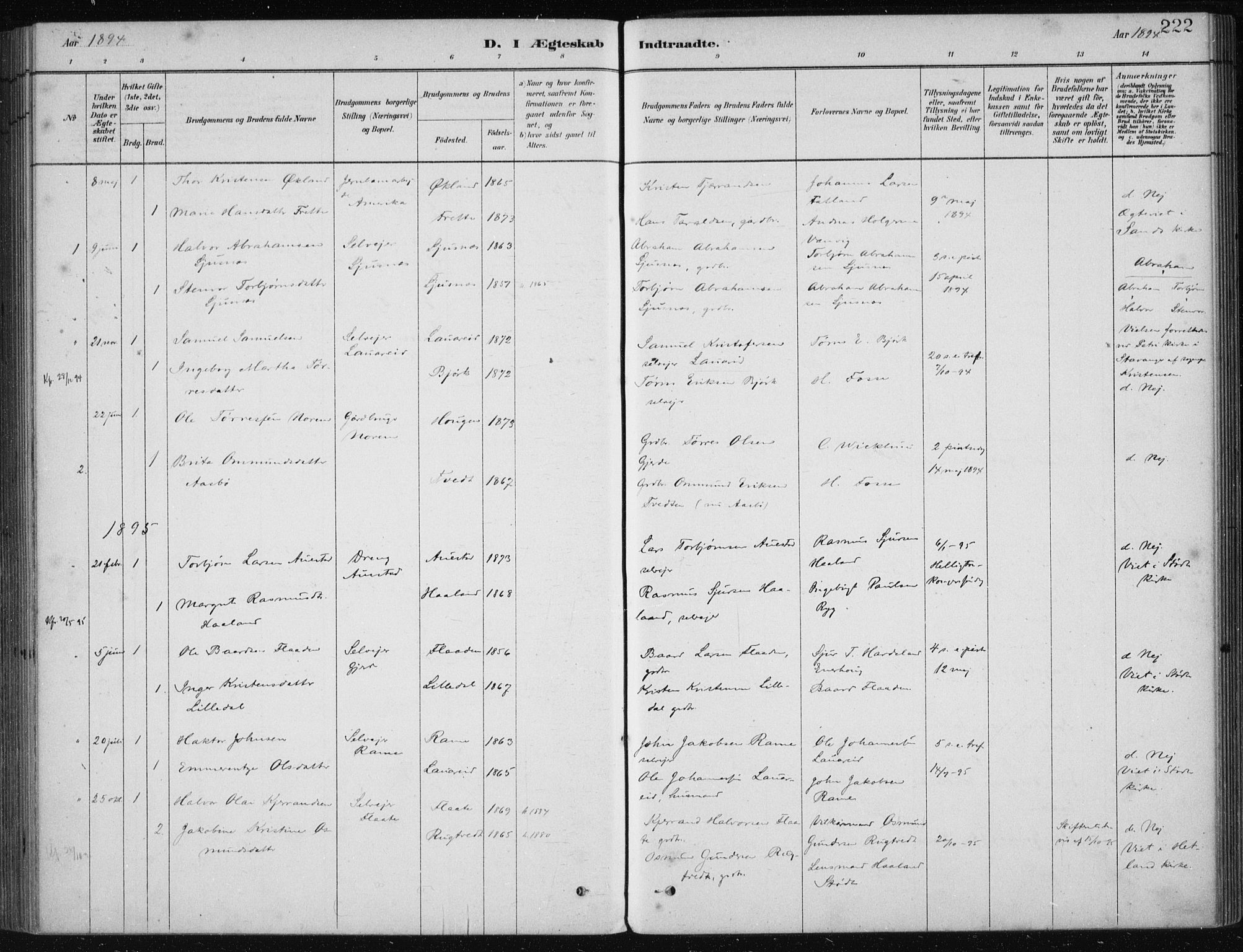Etne sokneprestembete, SAB/A-75001/H/Haa: Parish register (official) no. D  1, 1879-1919, p. 222