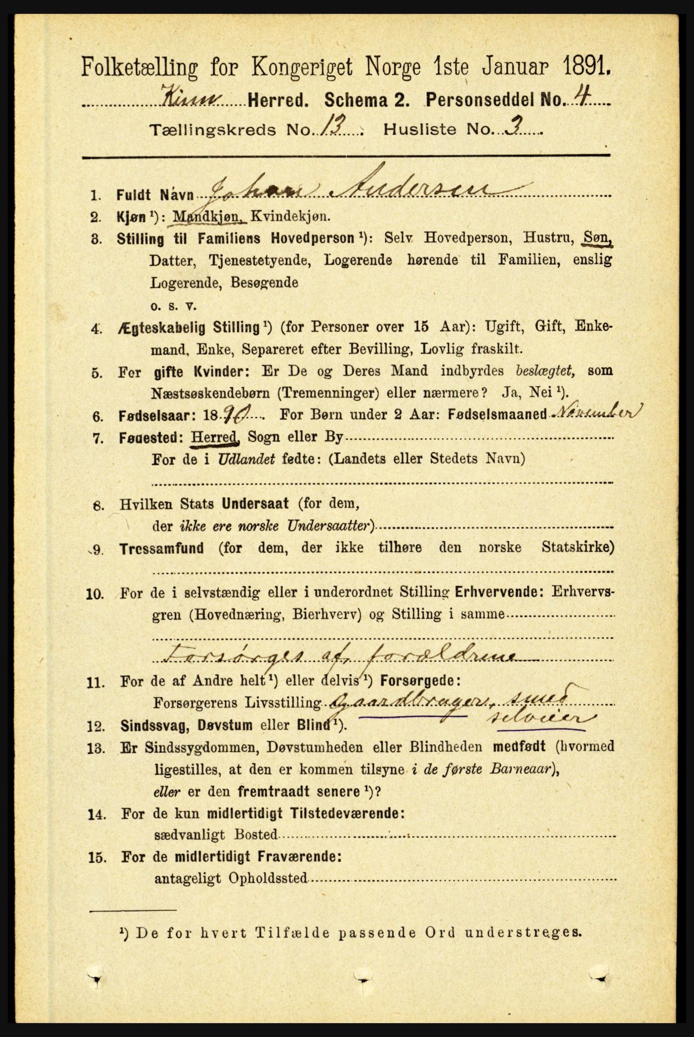 RA, 1891 census for 1437 Kinn, 1891, p. 5067