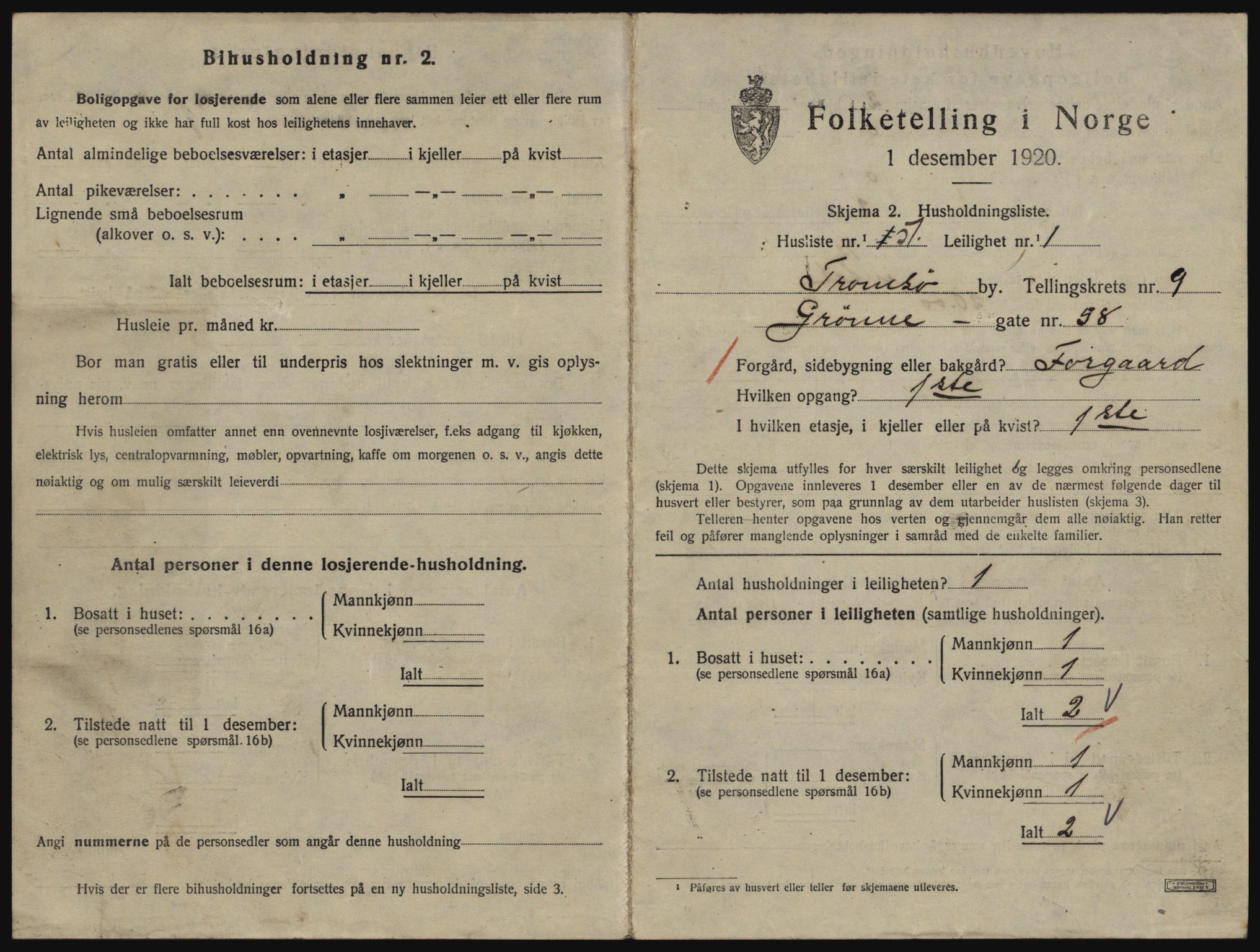 SATØ, 1920 census for Tromsø, 1920, p. 5019