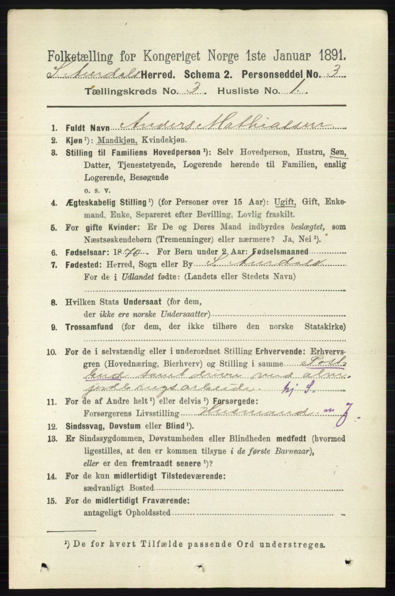 RA, 1891 census for 0540 Sør-Aurdal, 1891, p. 1671