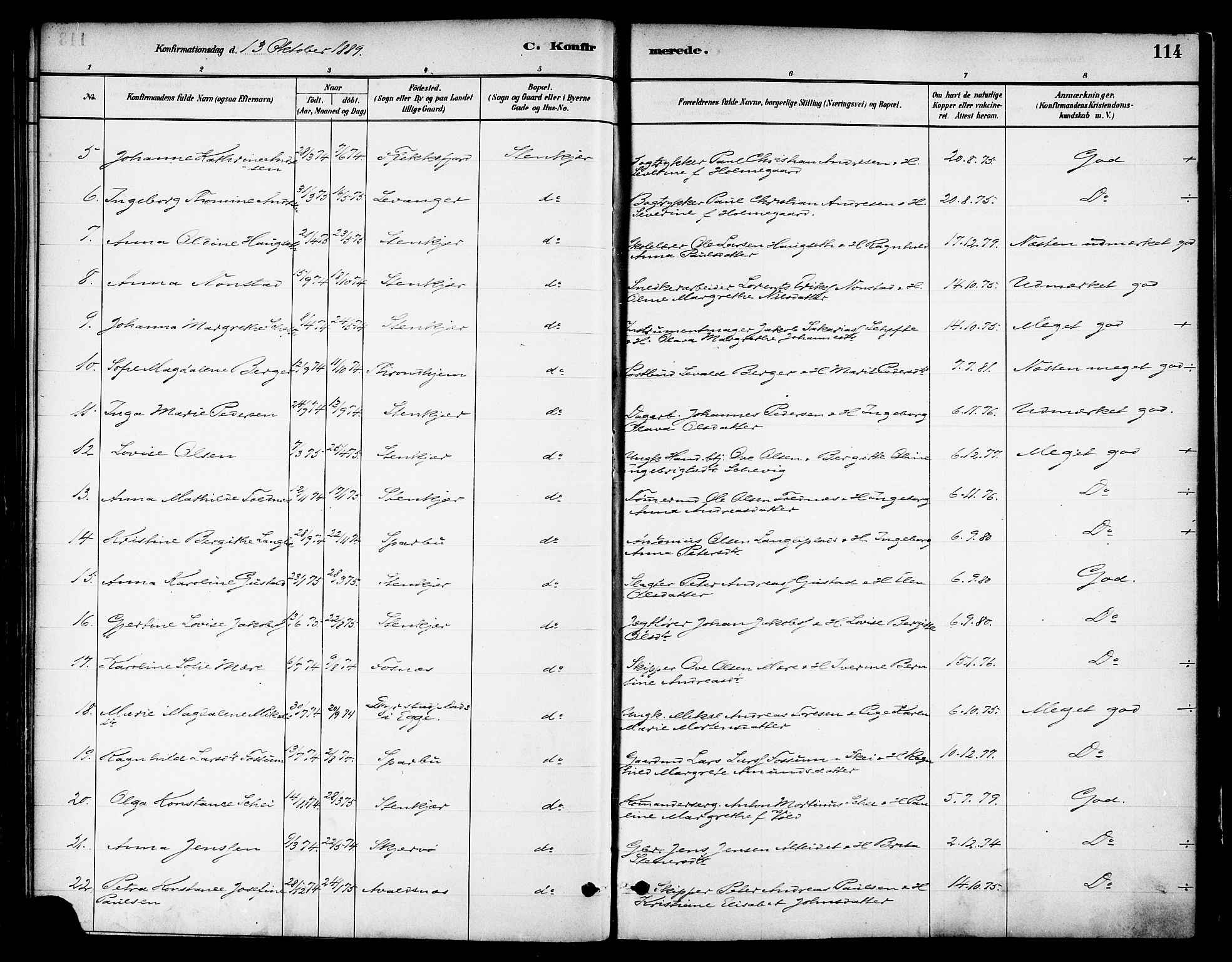 Ministerialprotokoller, klokkerbøker og fødselsregistre - Nord-Trøndelag, AV/SAT-A-1458/739/L0371: Parish register (official) no. 739A03, 1881-1895, p. 114