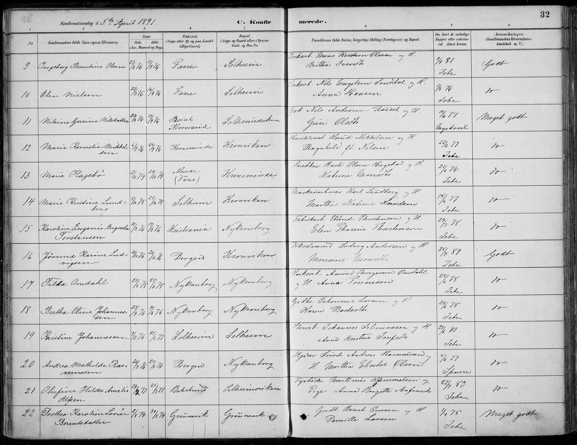 Årstad Sokneprestembete, AV/SAB-A-79301/H/Haa/L0006: Parish register (official) no. B 1, 1886-1901, p. 32