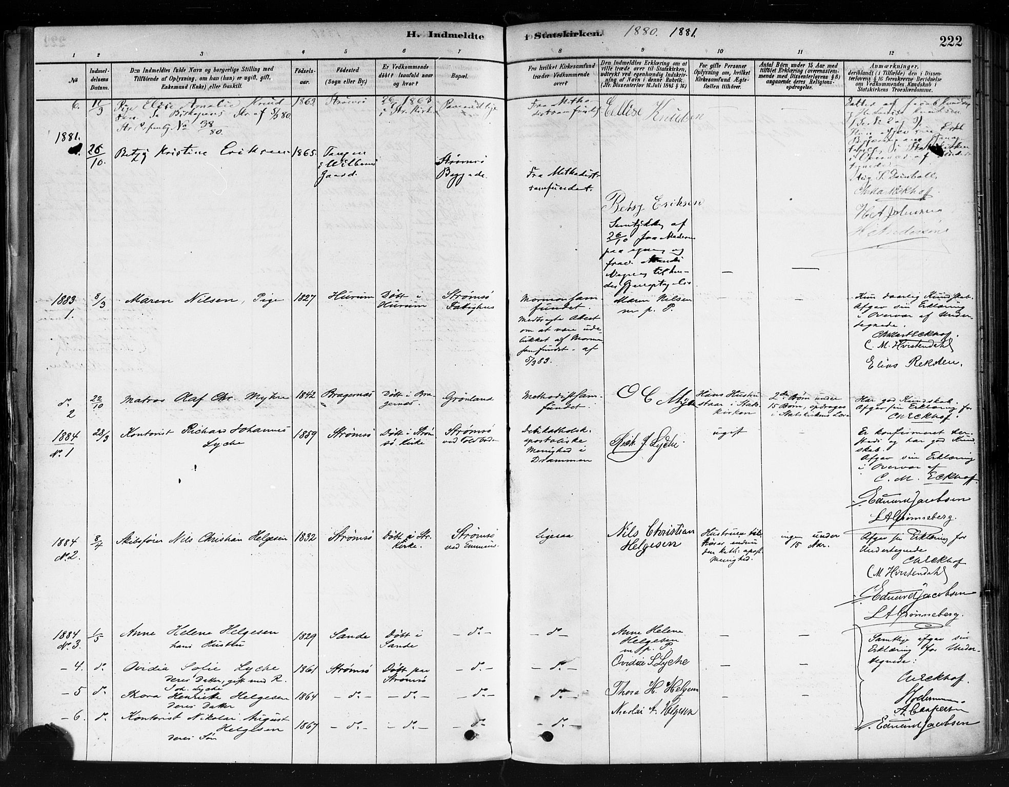 Strømsø kirkebøker, AV/SAKO-A-246/F/Fa/L0022: Parish register (official) no. I 22, 1879-1899, p. 222