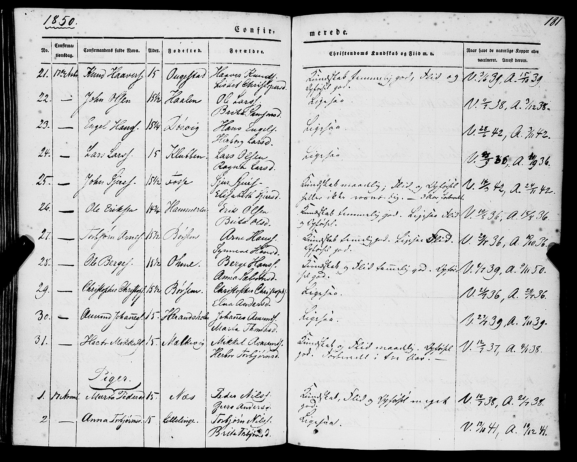 Strandebarm sokneprestembete, AV/SAB-A-78401/H/Haa: Parish register (official) no. A 7, 1844-1872, p. 181