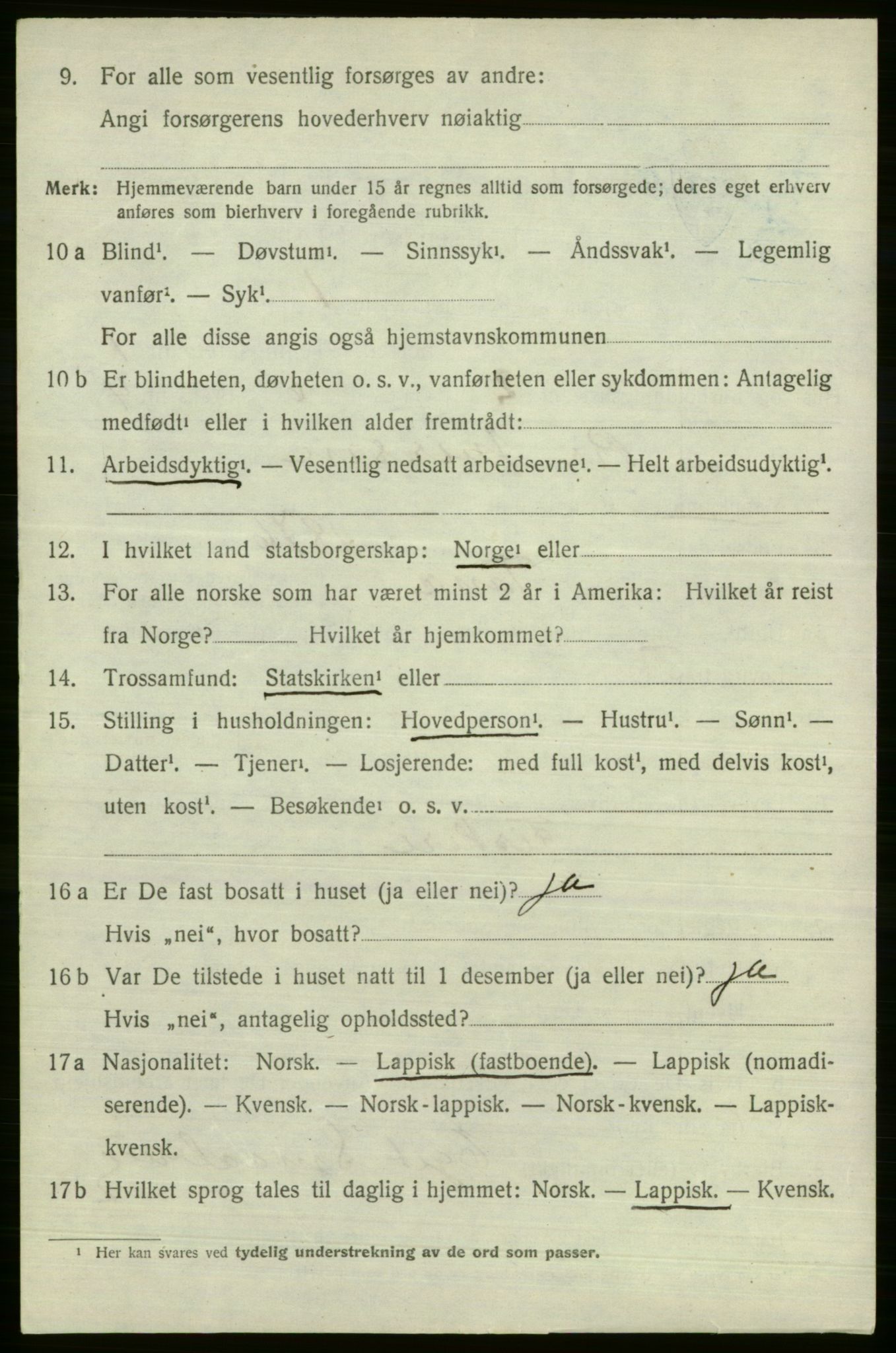 SATØ, 1920 census for Tana, 1920, p. 591